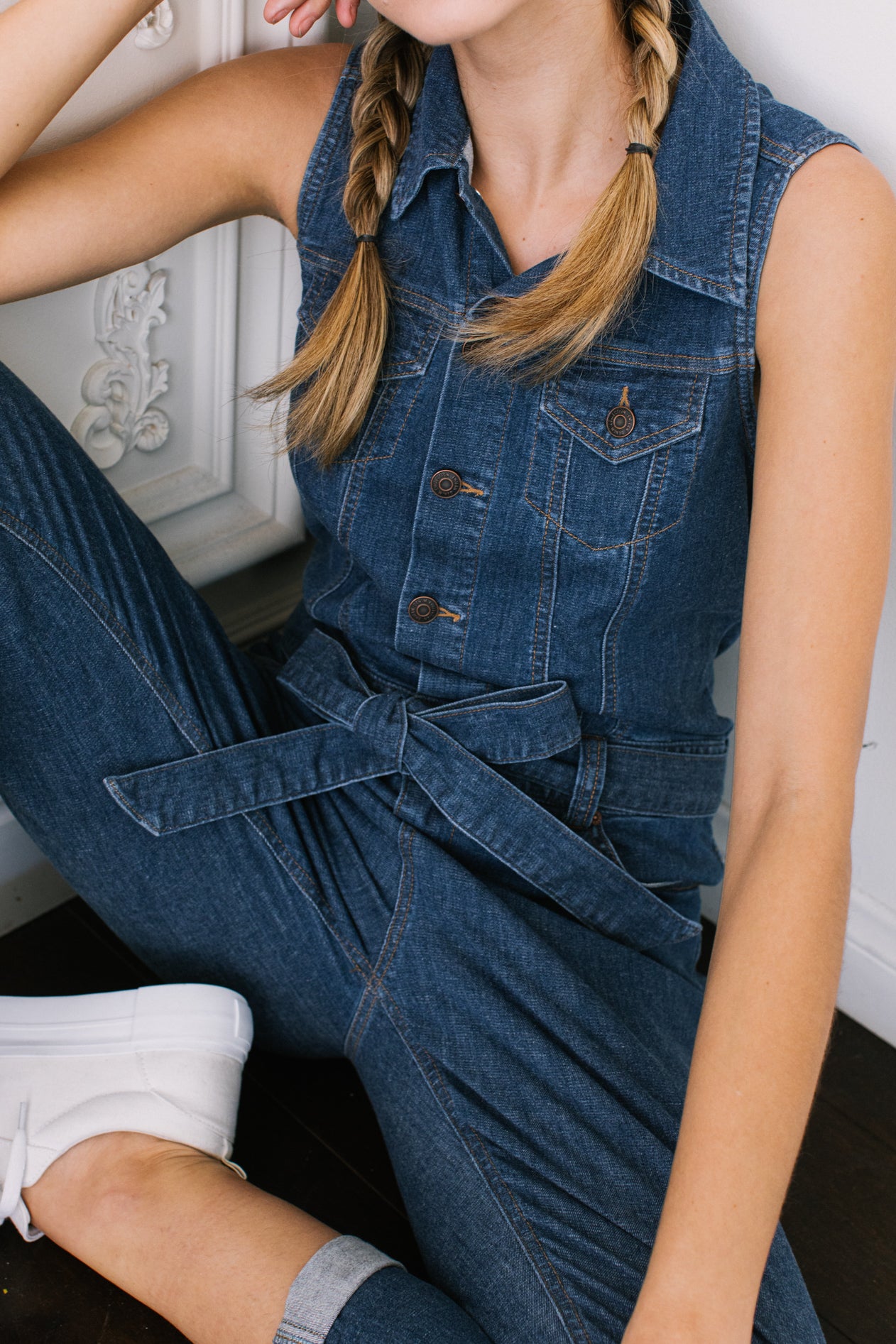 WEOP907 DENIM ROMPER MAIN IMAGE