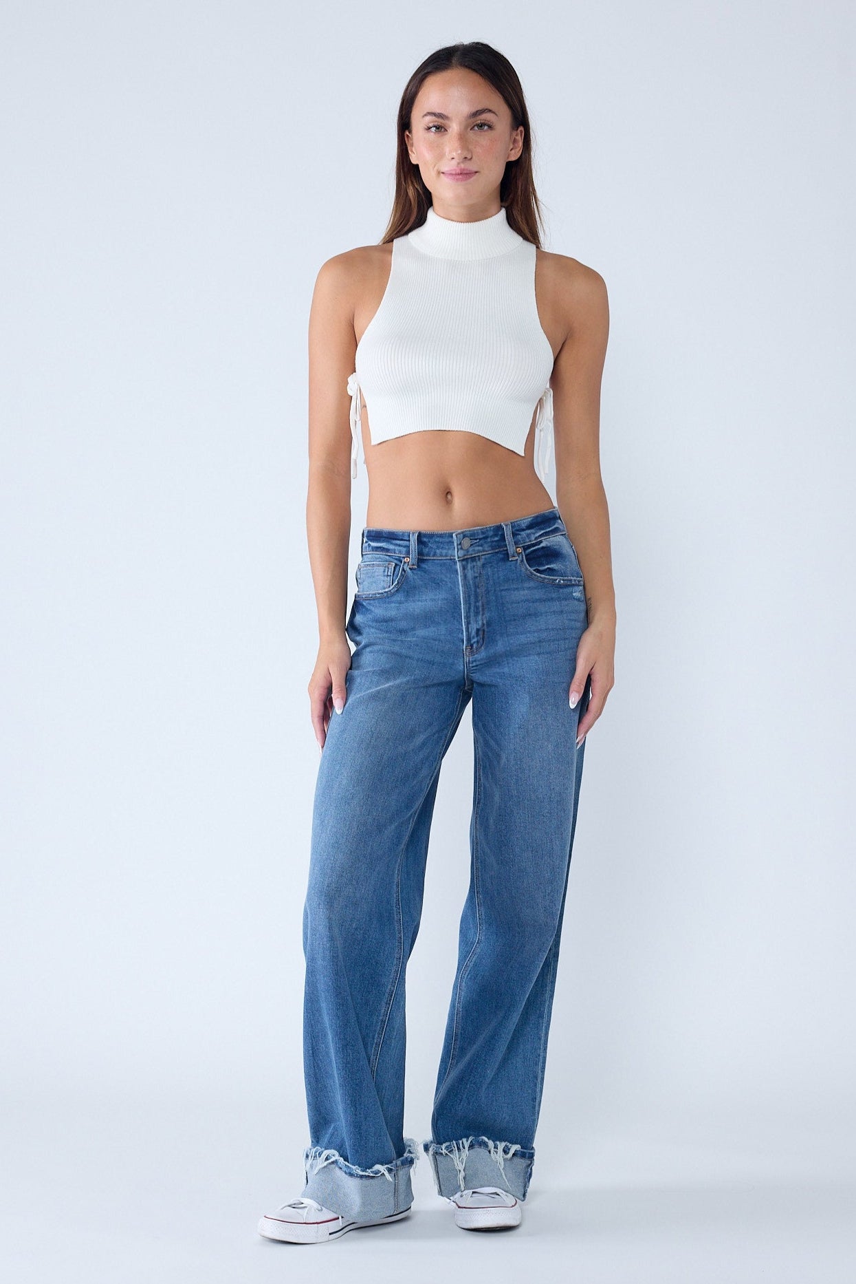 High Rise Baggy Cuffed Wide Leg Jeans 1