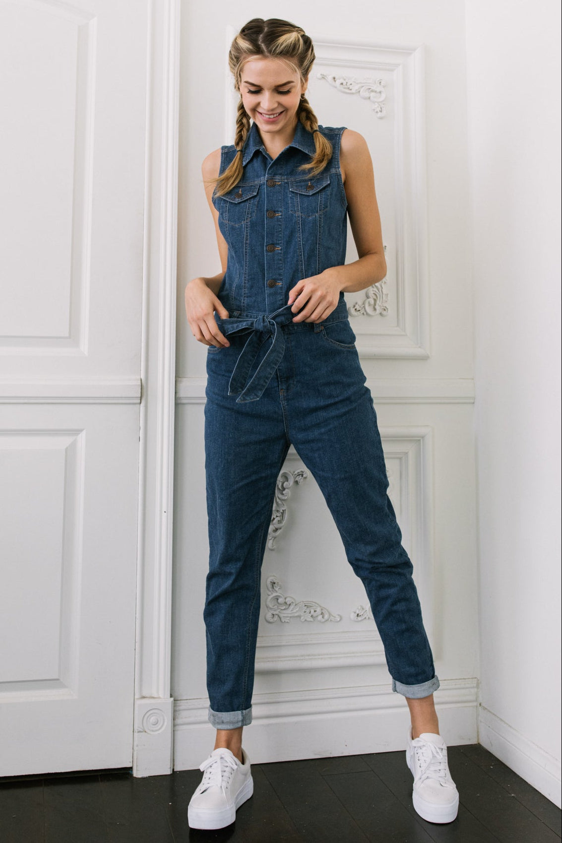 WEOP907 DENIM ROMPER MAIN IMAGE