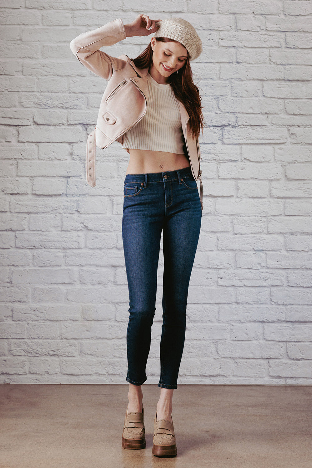 Mid Rise Skinny Jeans with Non-Stitch Waist Band