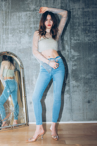 Self Stitched High Rise Ankle Skinny Jeans