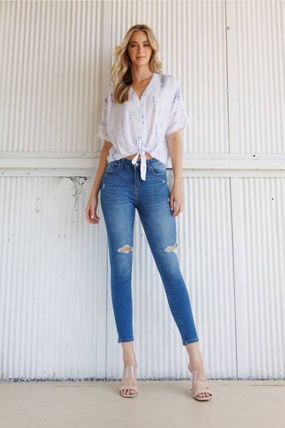 High Rise Destructed Ankle Skinny