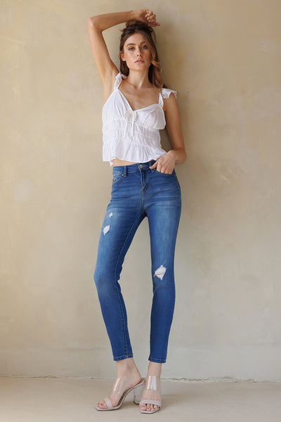 Mid Rise Destructed Ankle Skinny