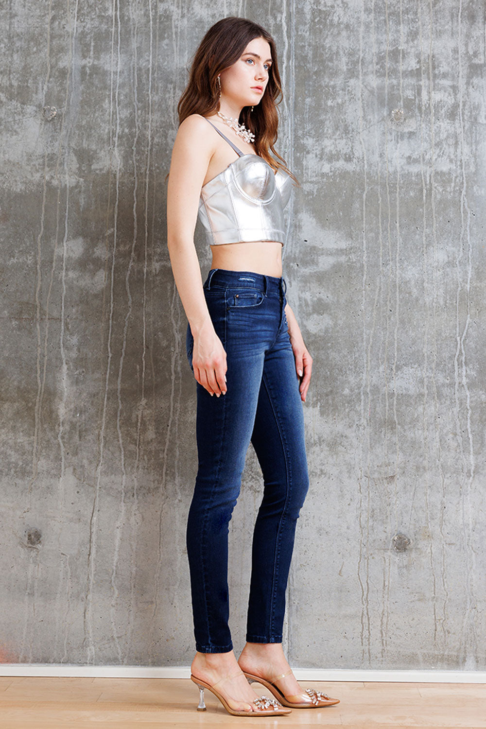 Mid Rise Destructed Skinny with Tacking