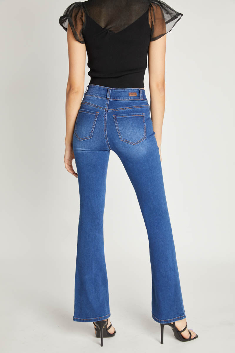 High Rise 2-Button Wide Waist Banded Classic Bootcut