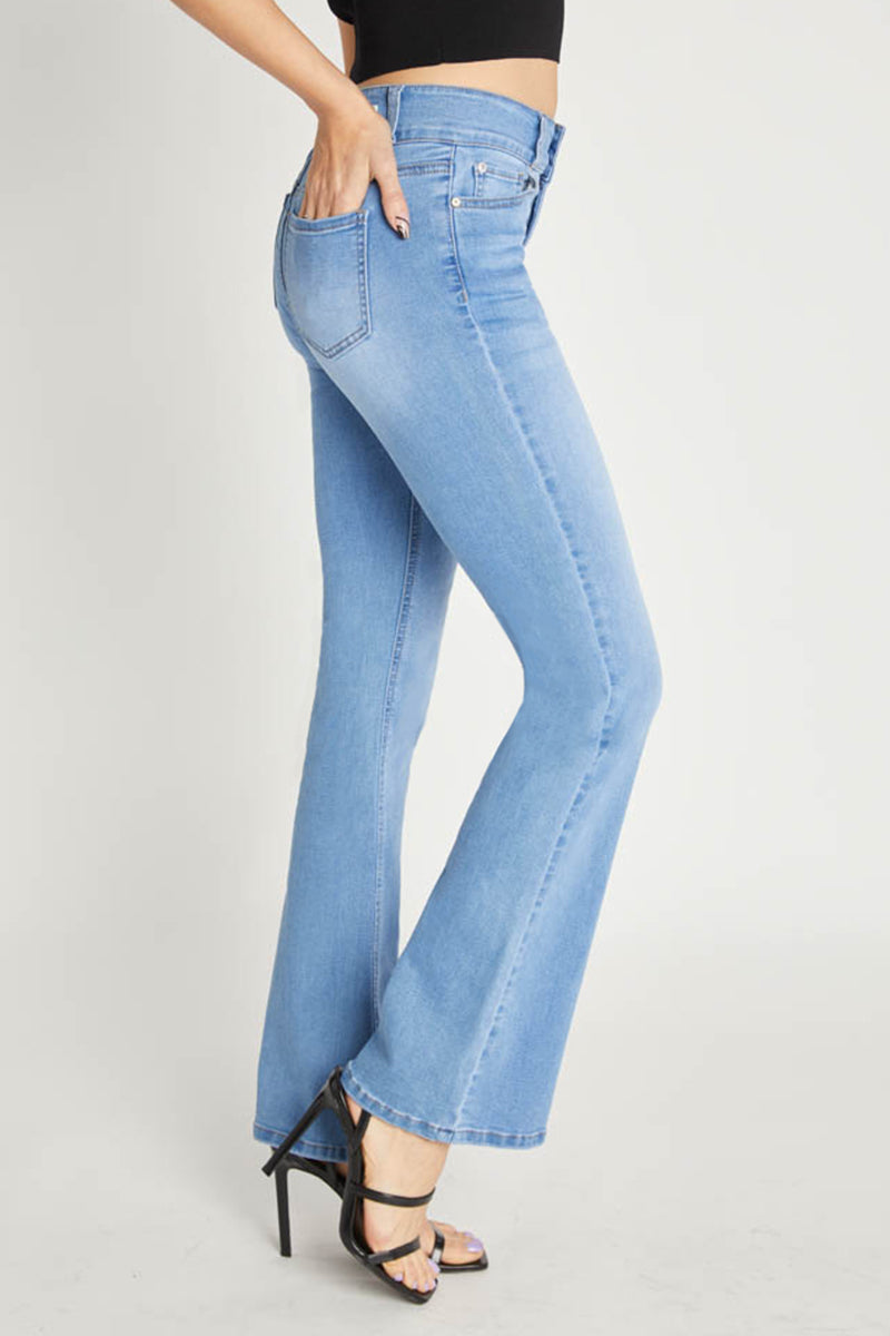 High Rise 2-Button Wide Waist Banded Classic Bootcut Jeans