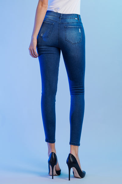 High Rise Self Stitching with Destructed Ankle Skinny