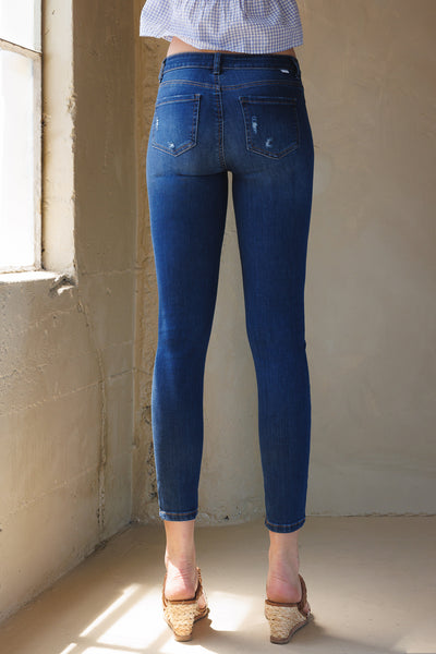Mid Rise Destructed Ankle Skinny
