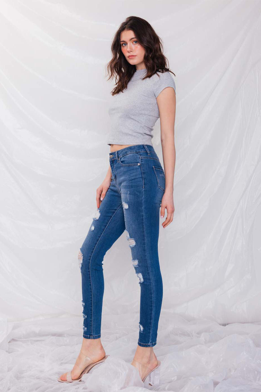 Heavily Destructed High Rise Ankle Skinny