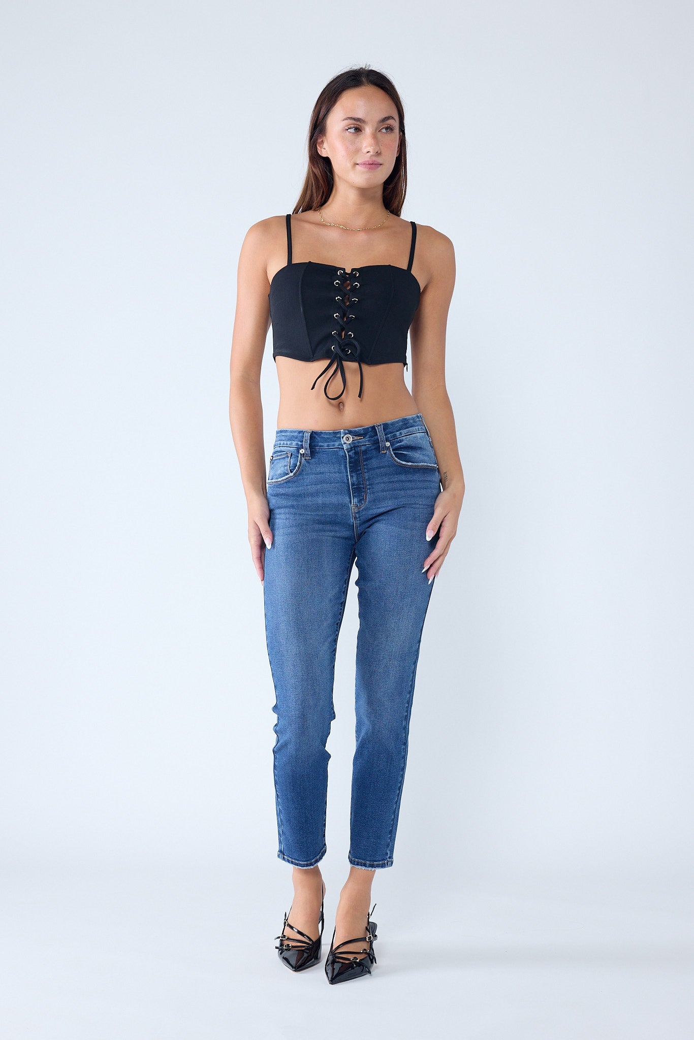 High Rise Stone Wash Classic Skinny Jeans