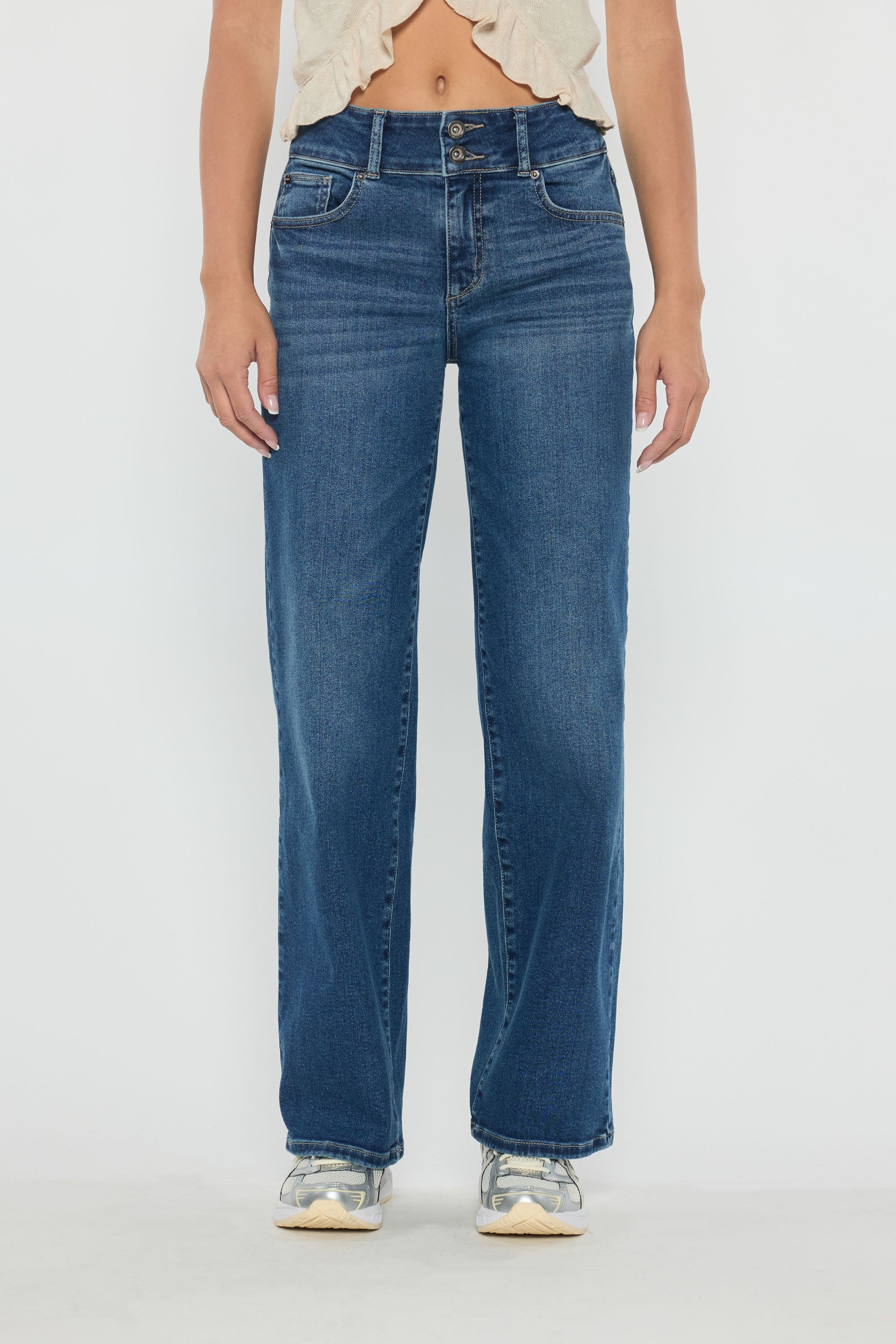 High Rise Two Button Wide Leg