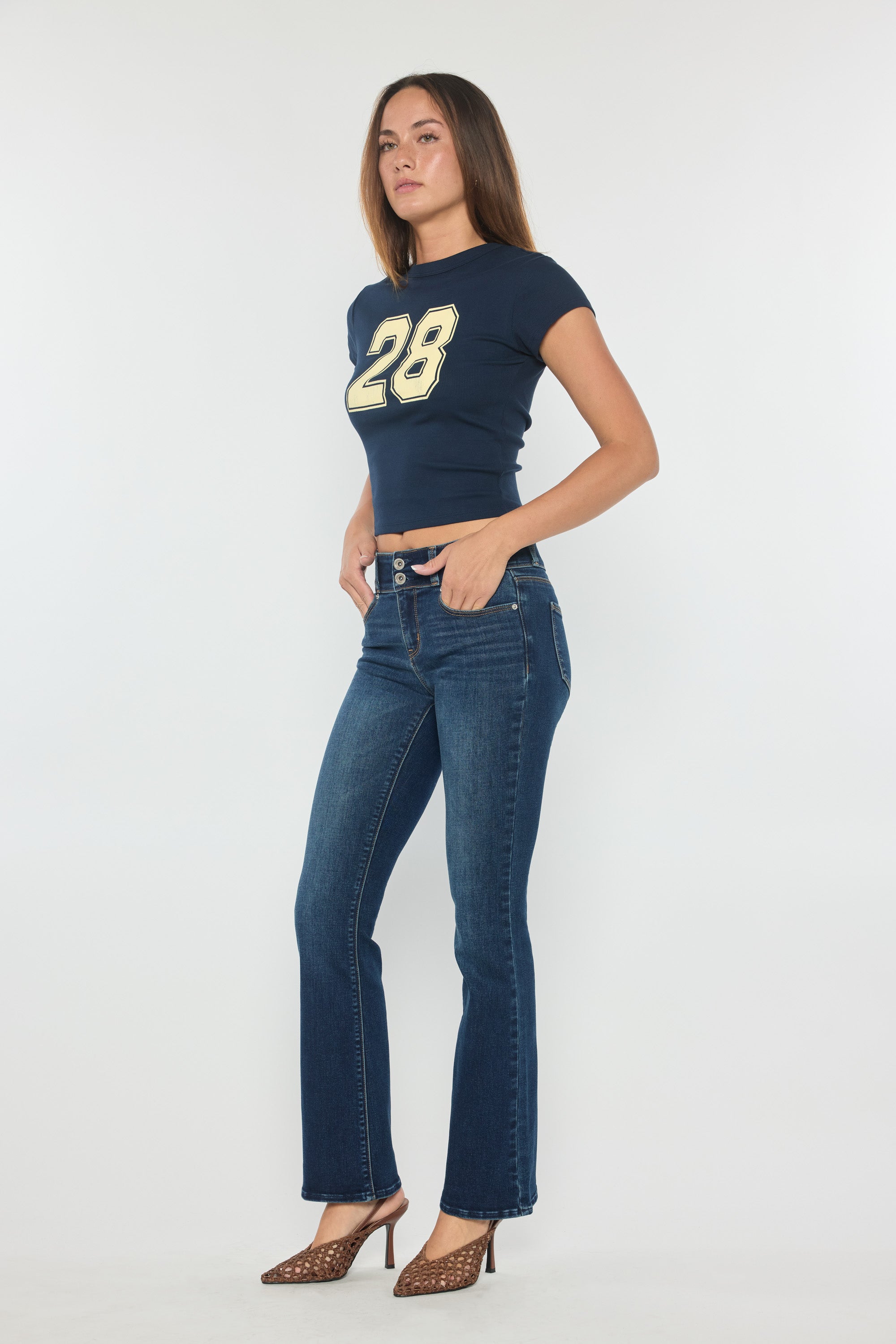 High Rise Two Button Bootcut