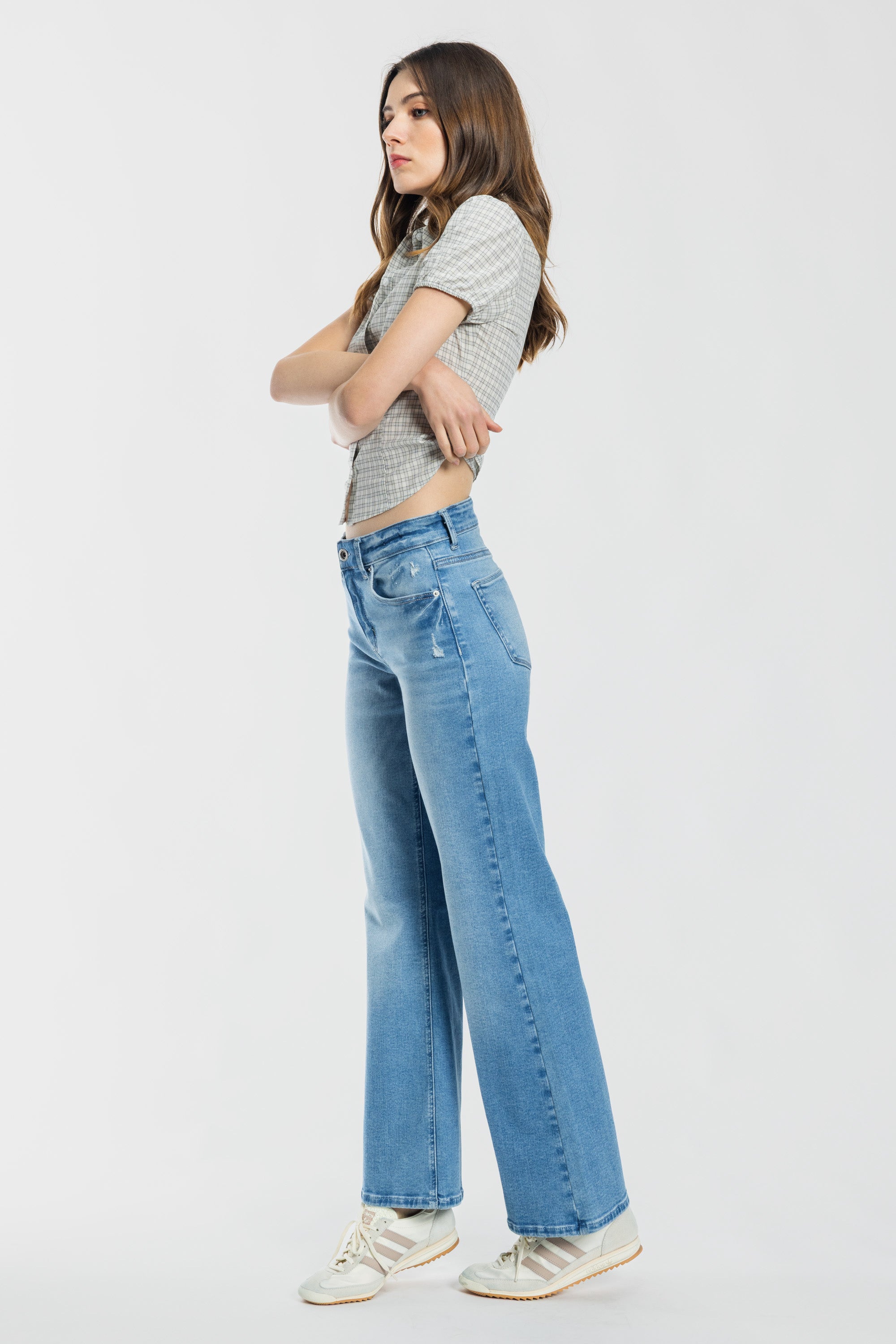 High Rise Destructed Wide Leg