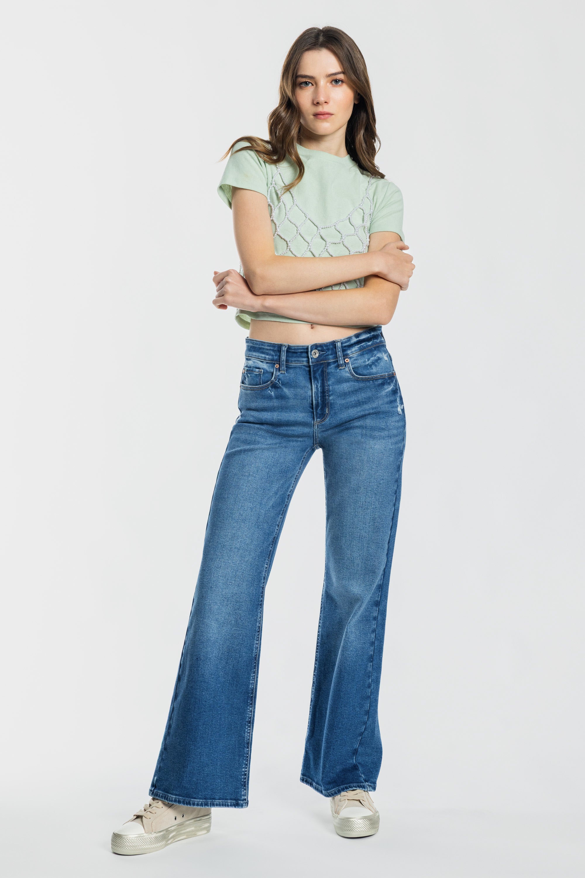 High Rise Destructed Wide Leg