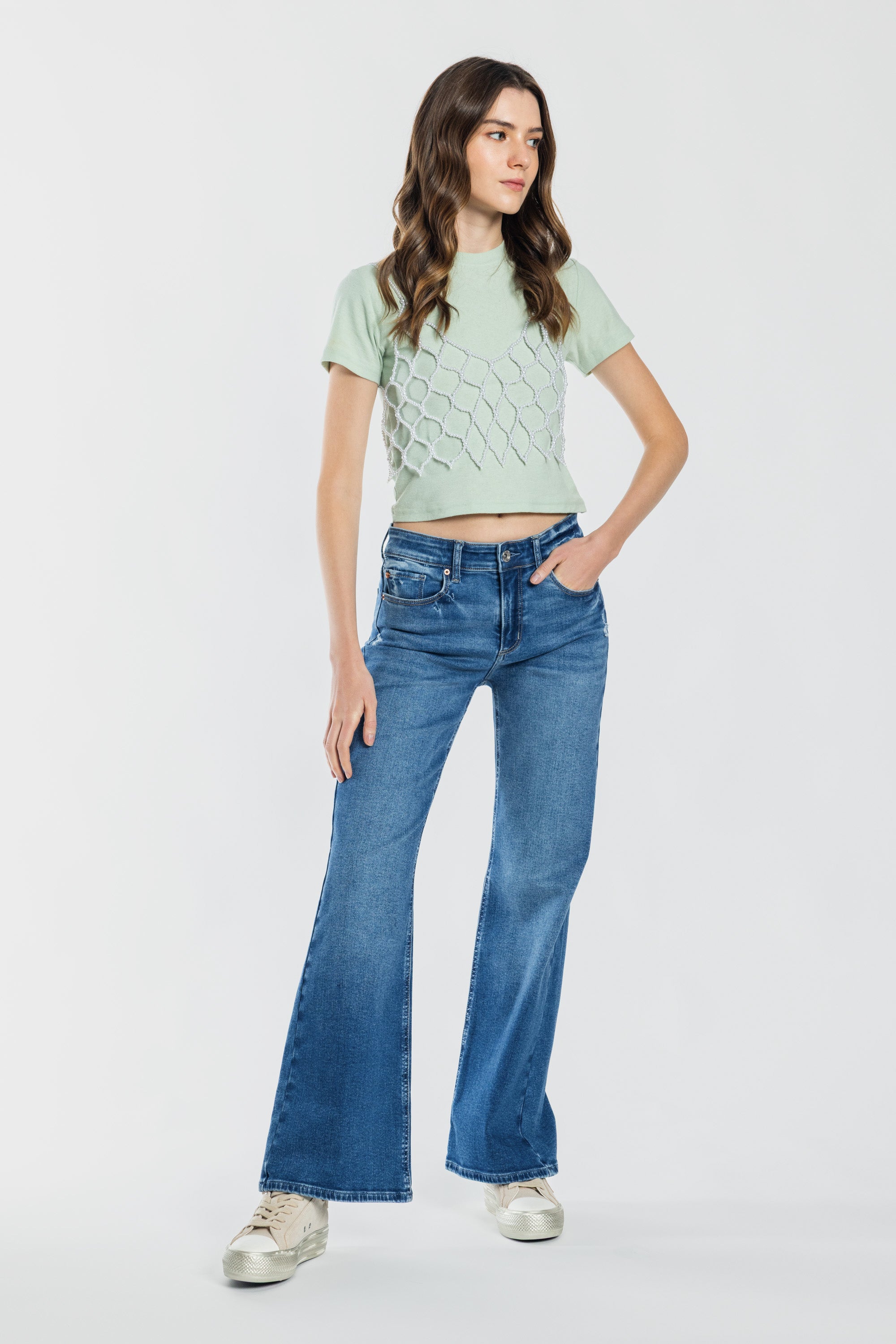 High Rise Destructed Wide Leg