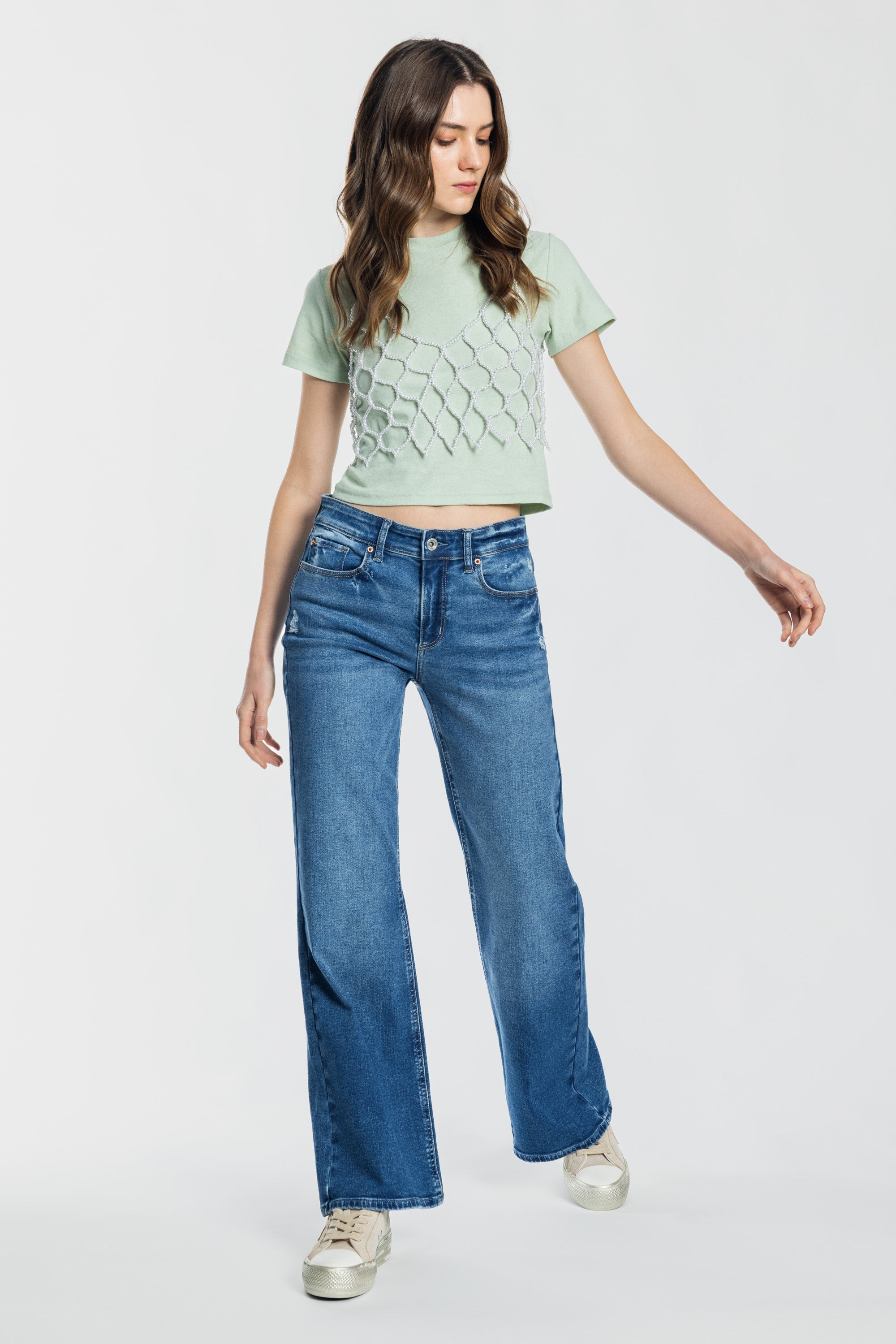 High Rise Destructed Wide Leg