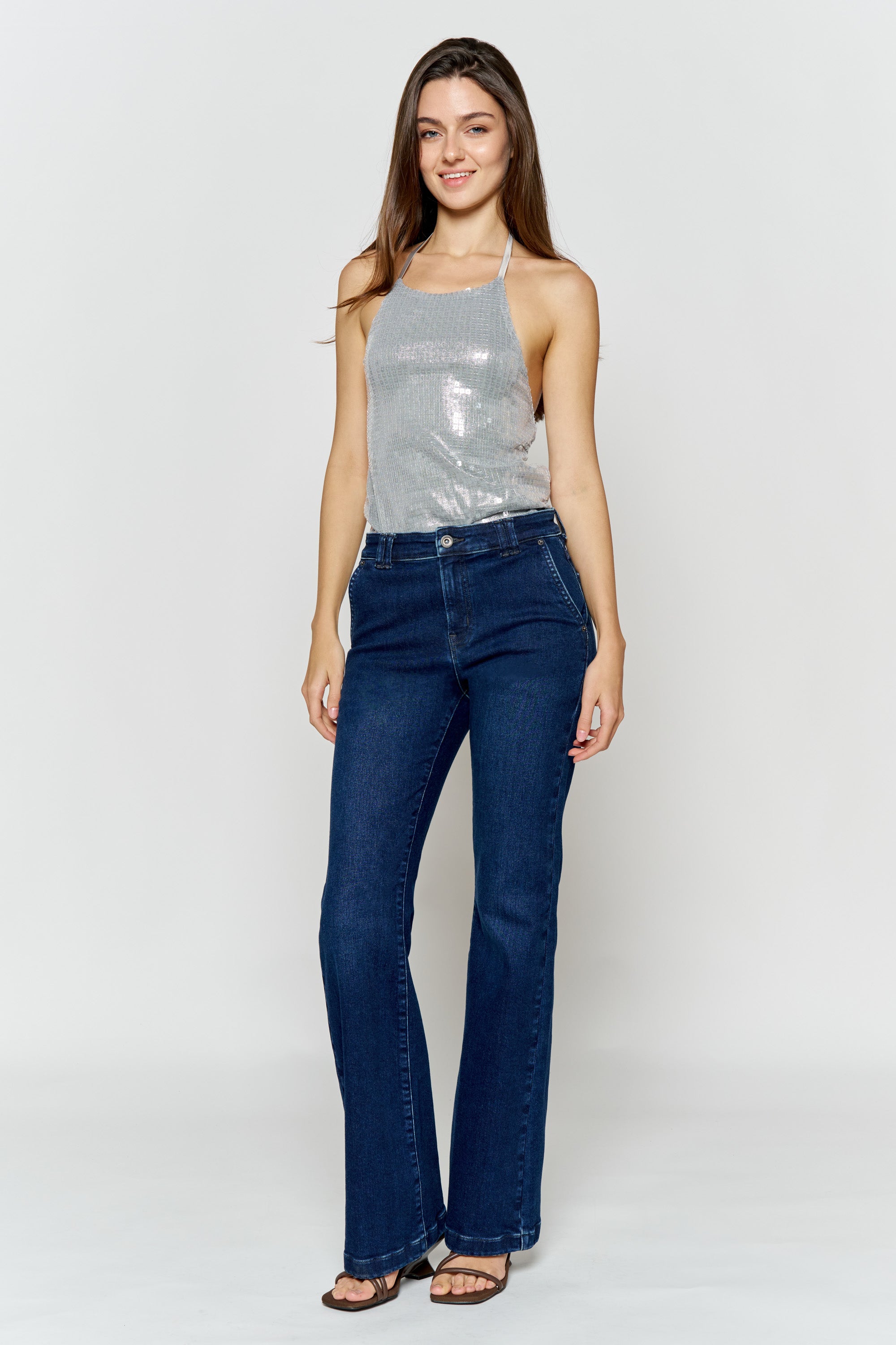 High Rise Trouser Pocket Baby Wide Leg Jeans