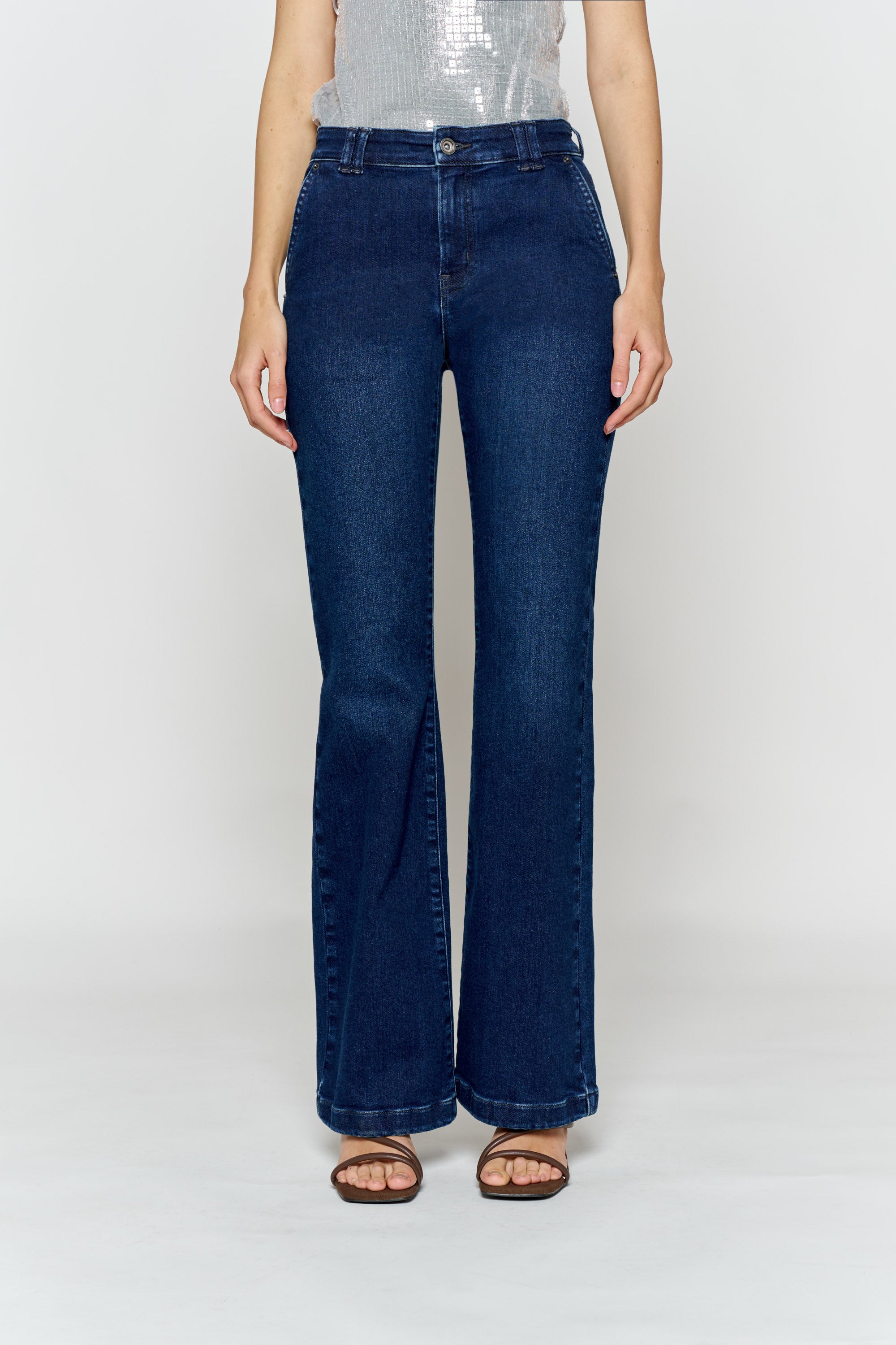 High Rise Trouser Pocket Baby Wide Leg Jeans