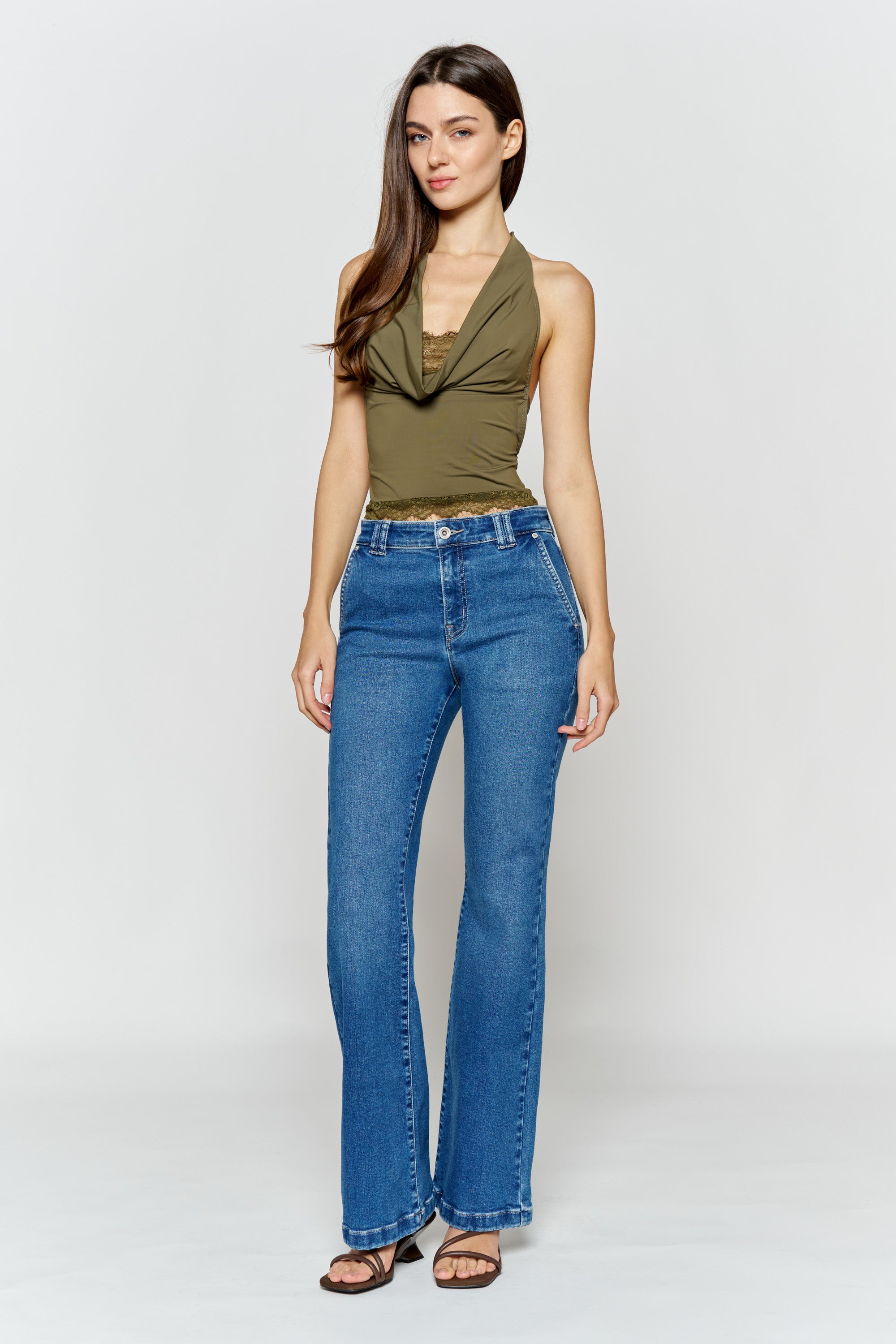 High Rise Trouser Pocket Baby Wide Leg Jeans