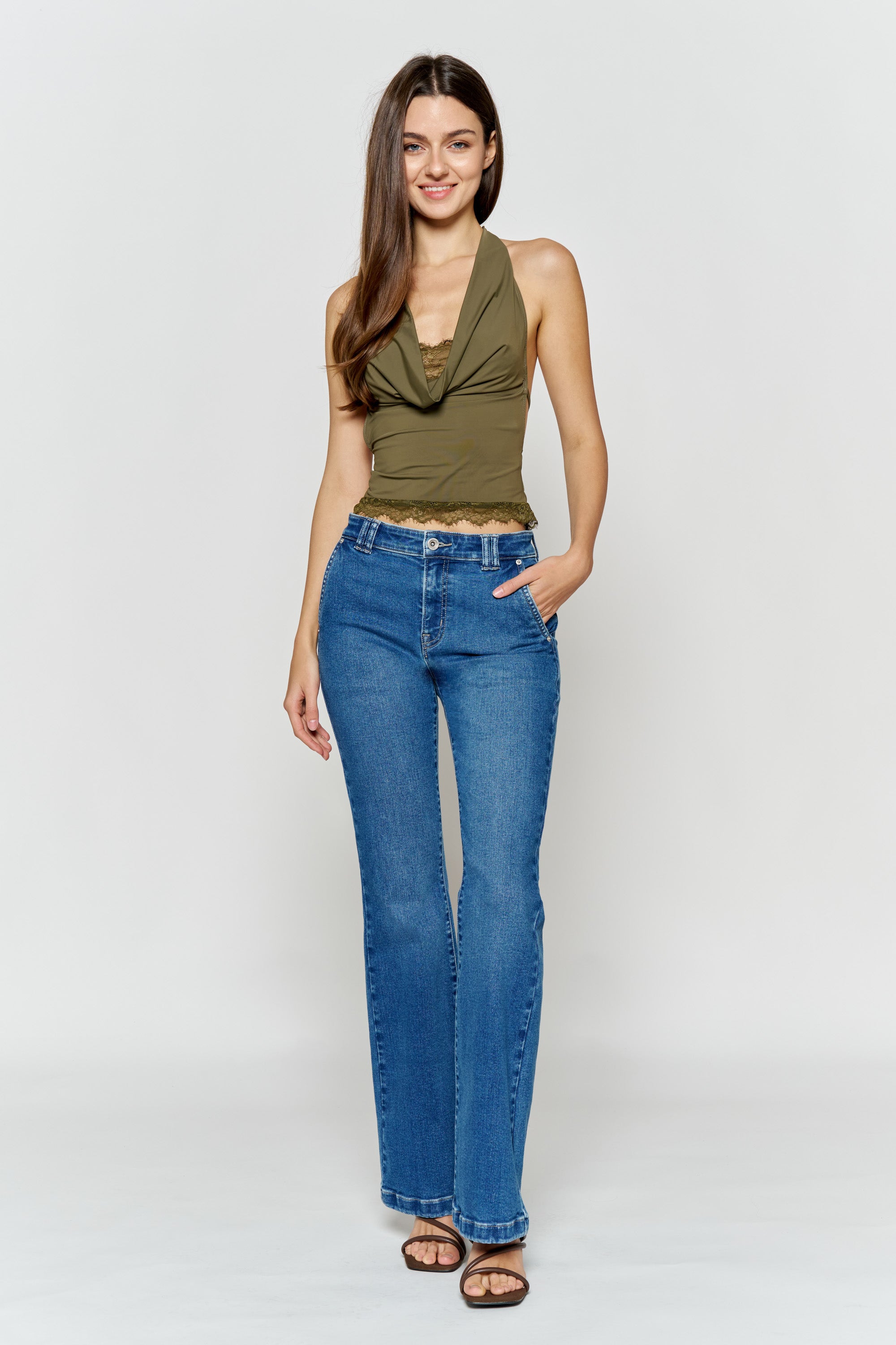 High Rise Trouser Pocket Baby Wide Leg Jeans