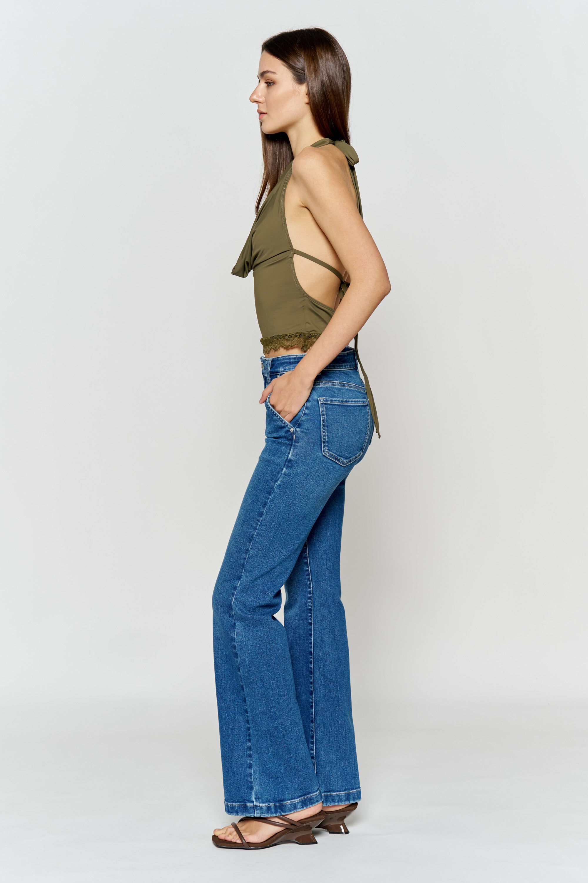 High Rise Trouser Pocket Baby Wide Leg Jeans