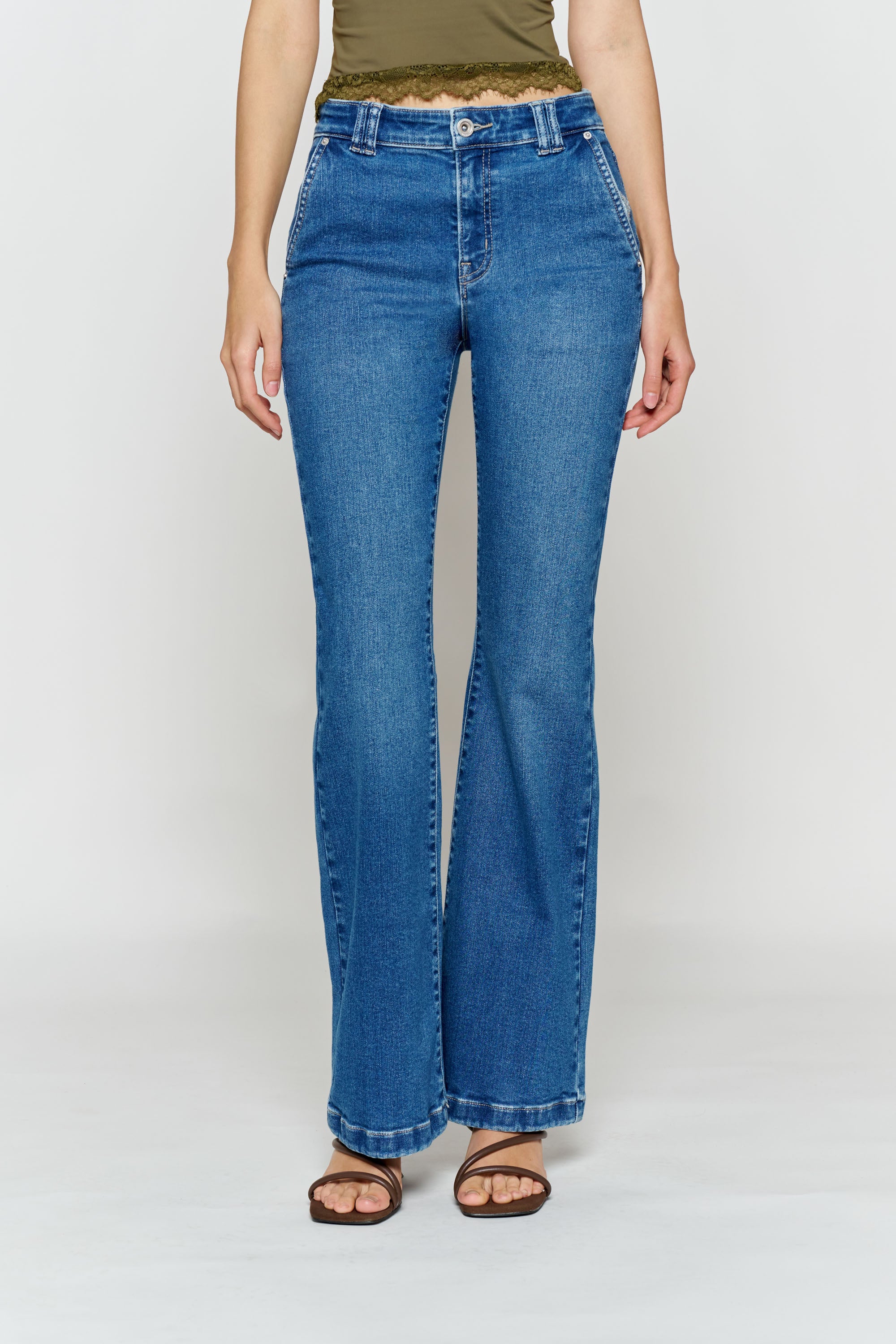 High Rise Trouser Pocket Baby Wide Leg Jeans