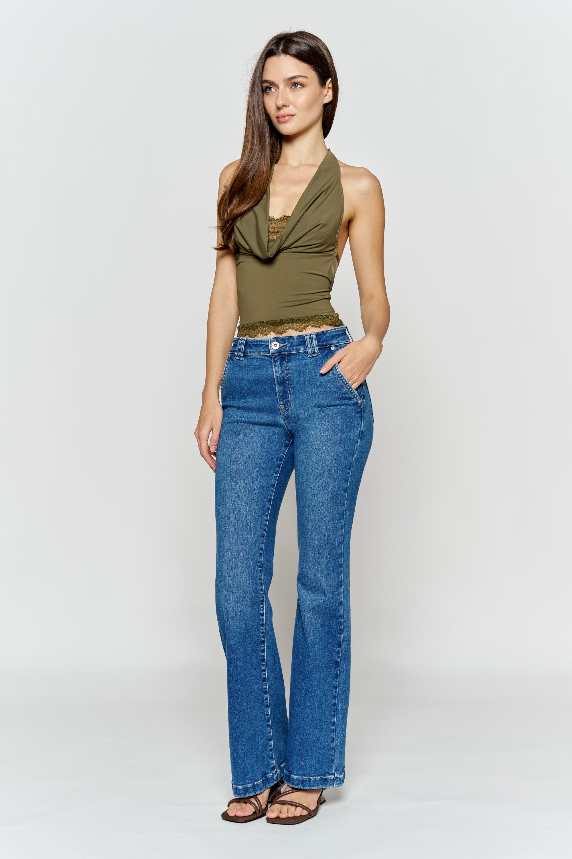 High Rise Trouser Pocket Baby Wide Leg Jeans