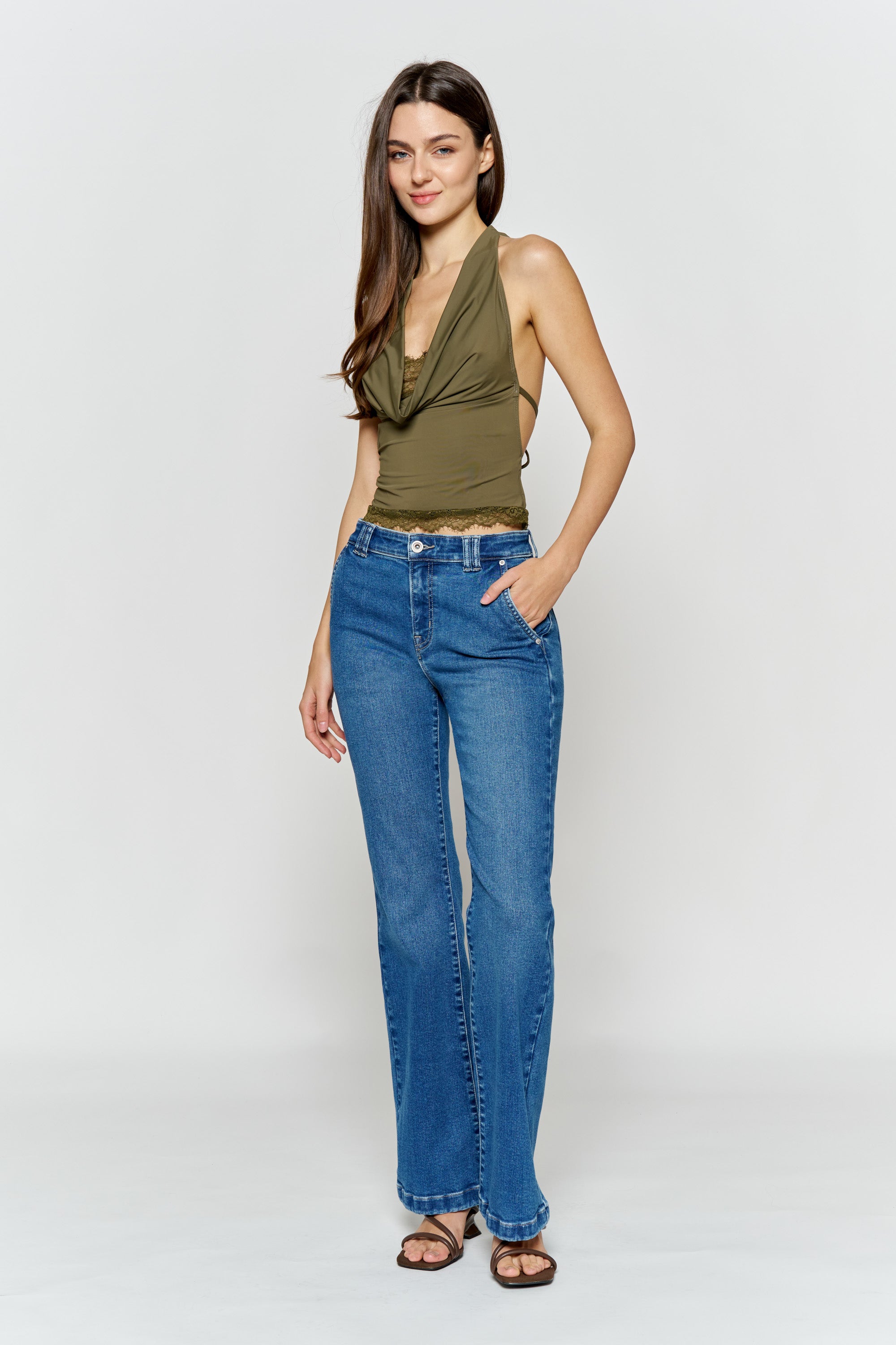 High Rise Trouser Pocket Baby Wide Leg Jeans