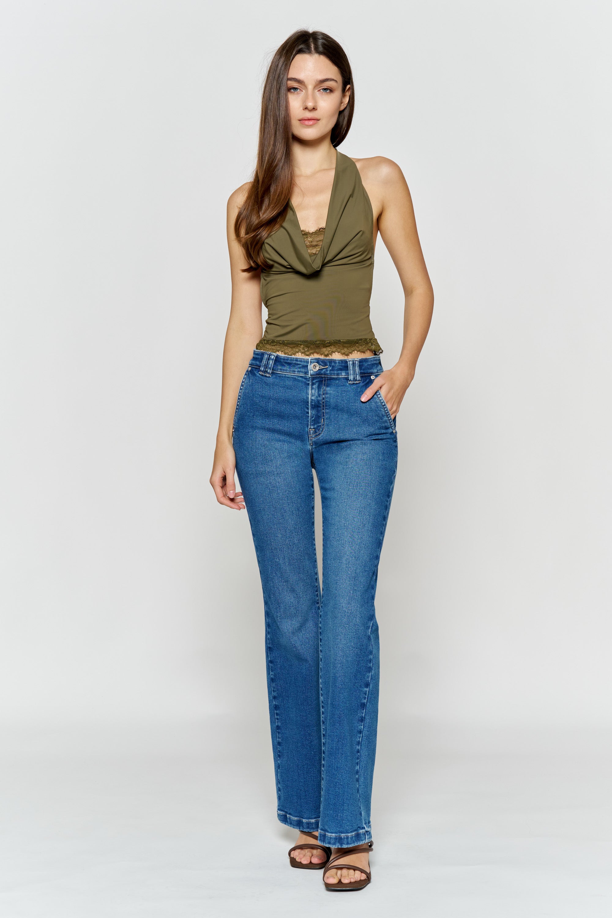 High Rise Trouser Pocket Baby Wide Leg Jeans