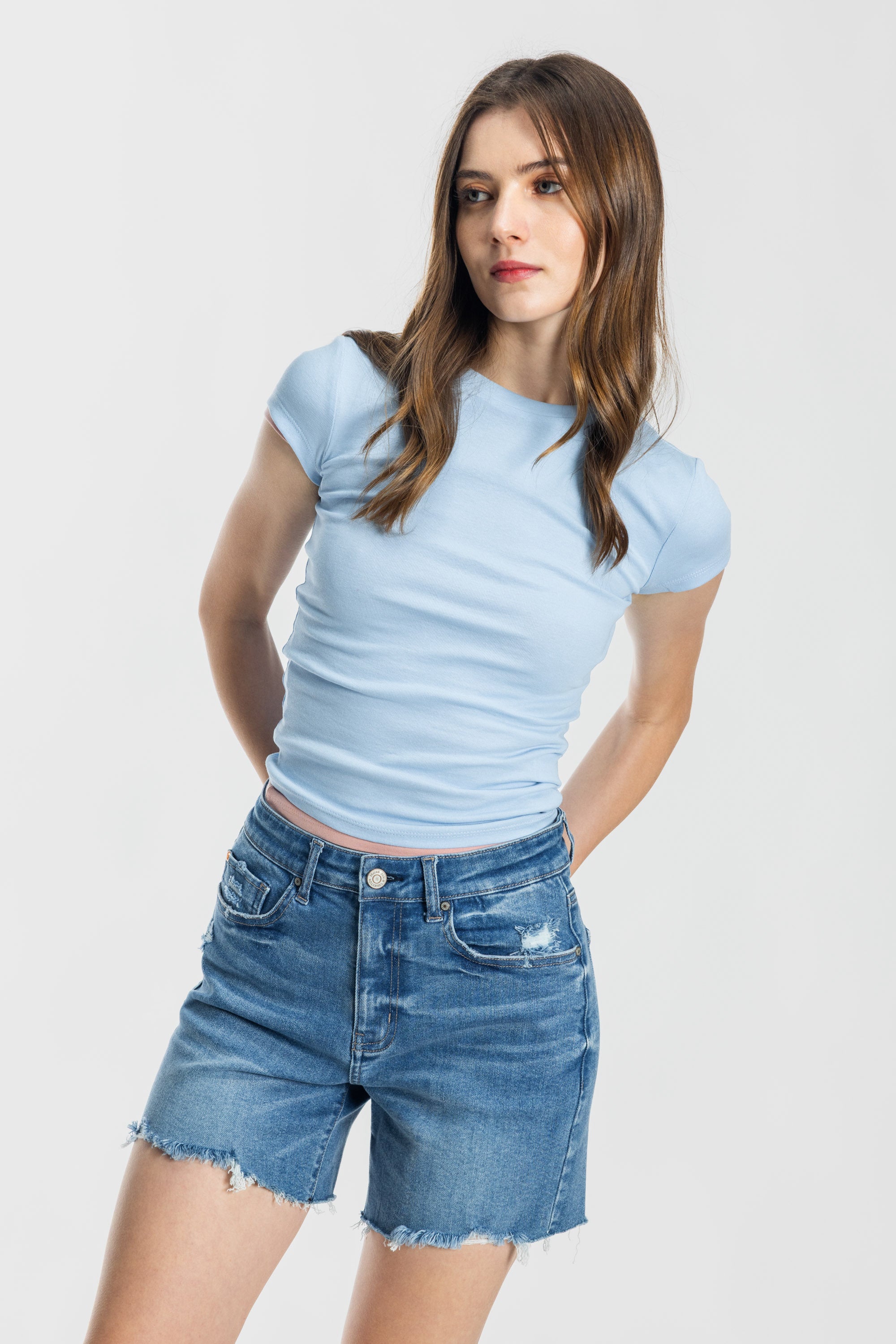 Mid Length Distressed Cut Off Shorts