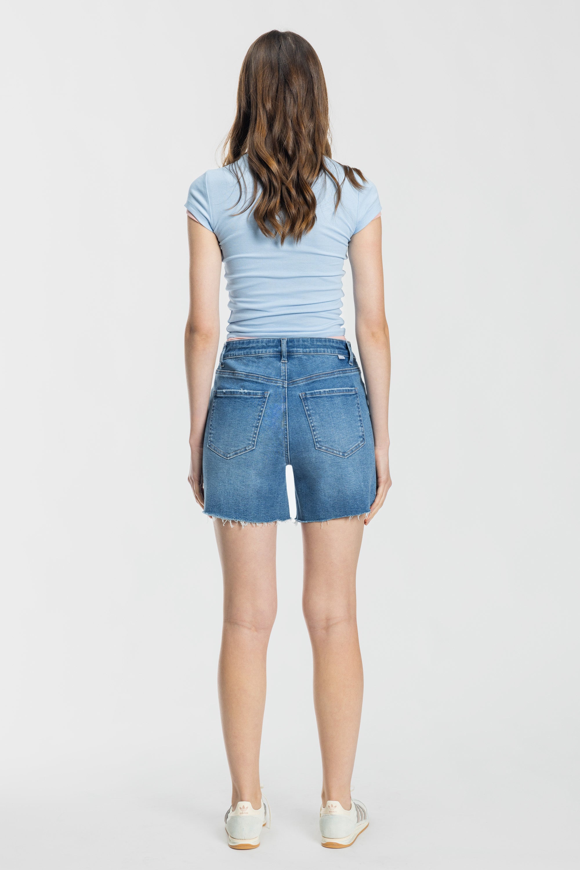 Mid Length Distressed Cut Off Shorts