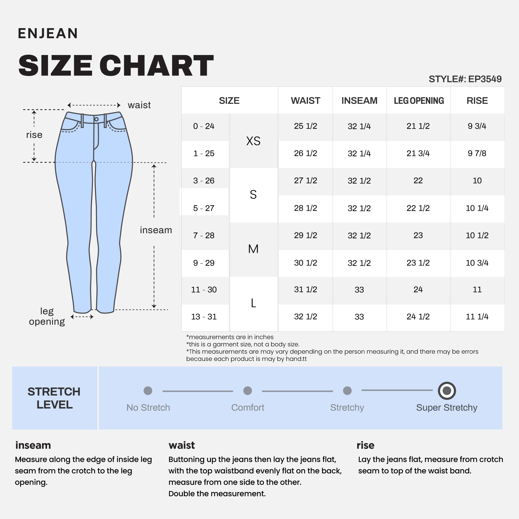 Measure Size 11 Womens Jeans High Rise Measurement Womens