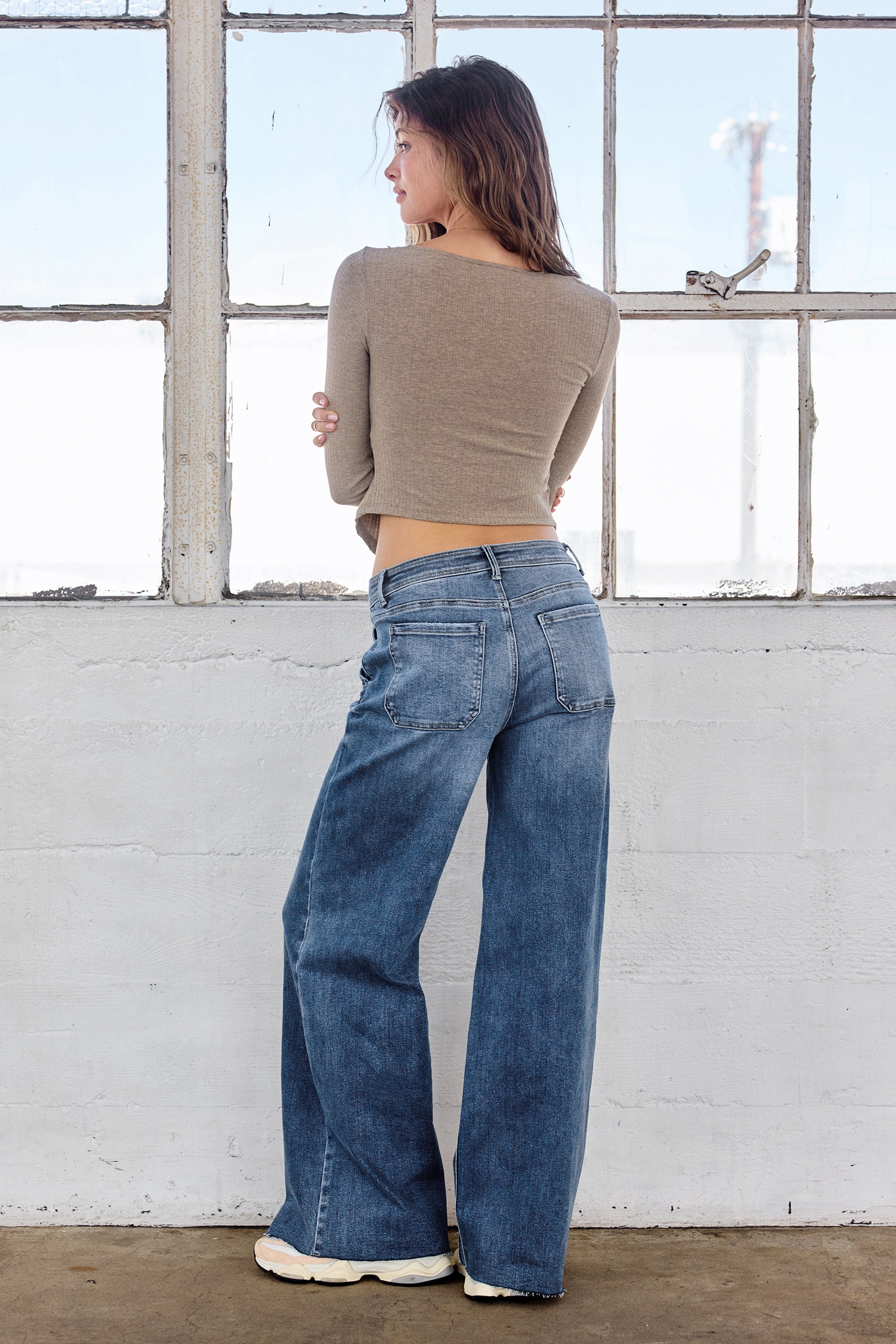 Super High Rise Relaxed Wide Leg Jeans with Waist String