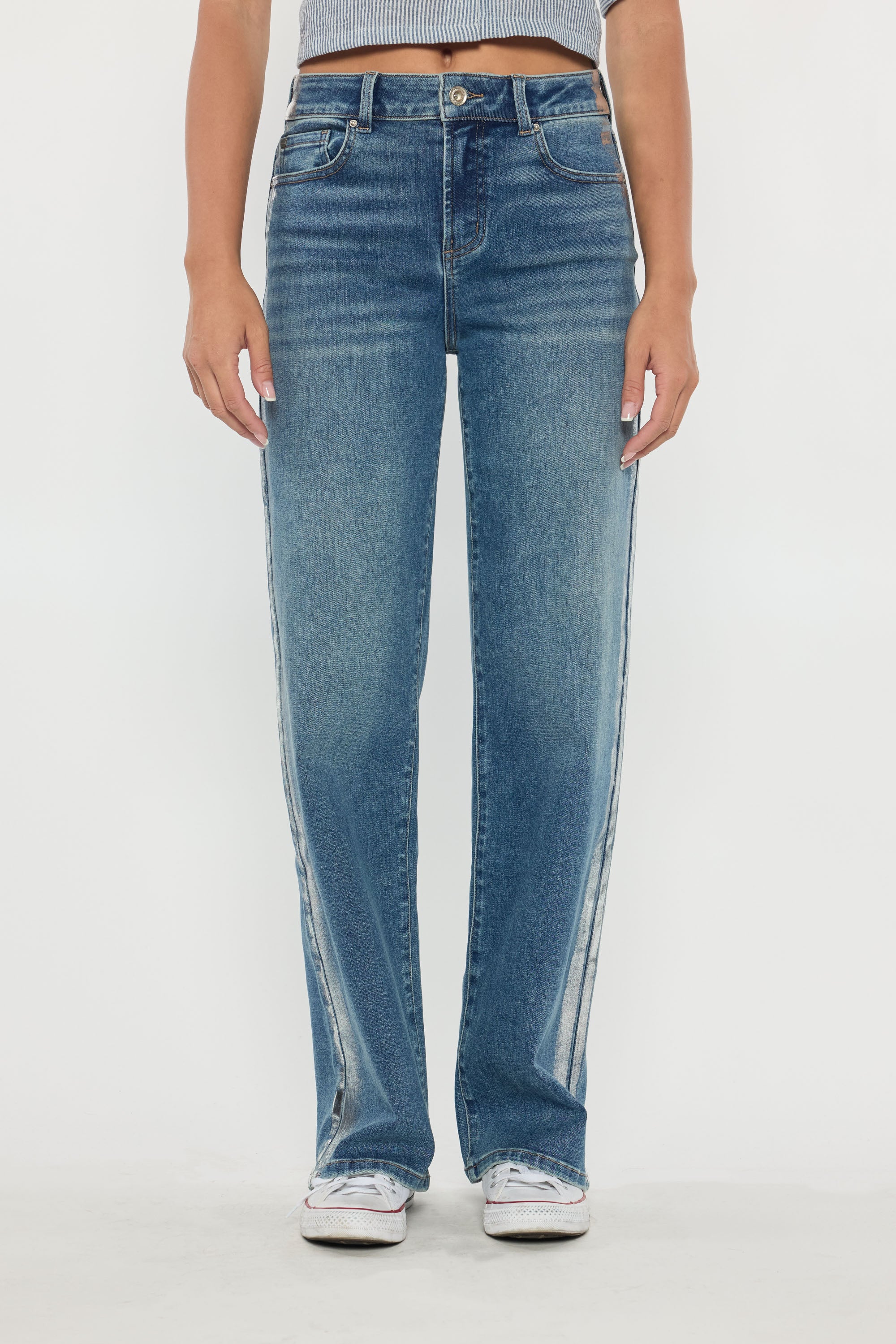 High Rise Relaxed Straight with Side Silver Foil