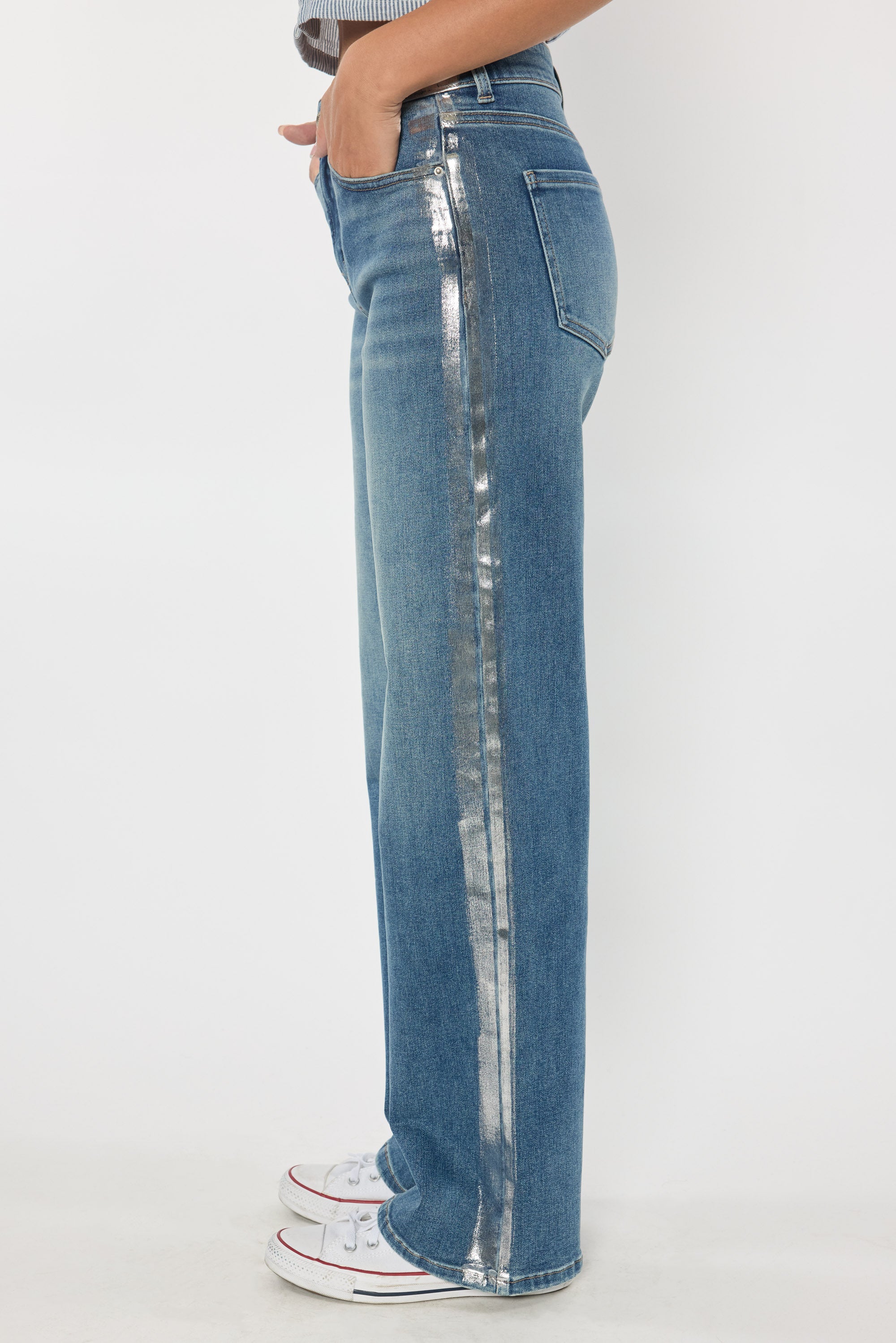 High Rise Relaxed Straight with Side Silver Foil