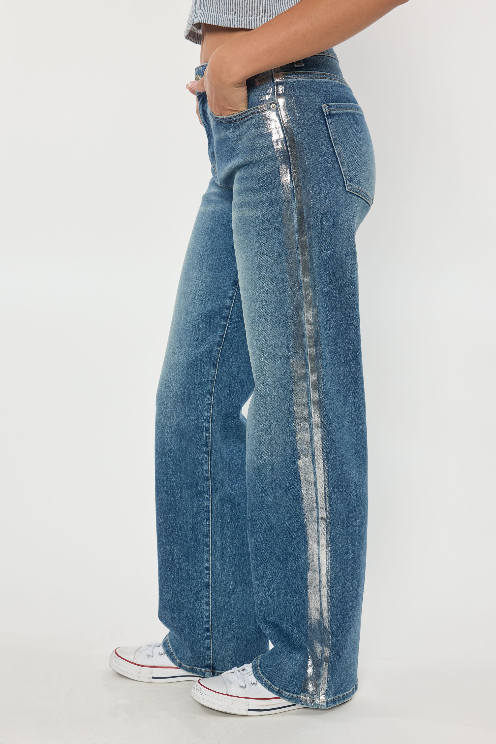 High Rise Relaxed Straight with Side Silver Foil