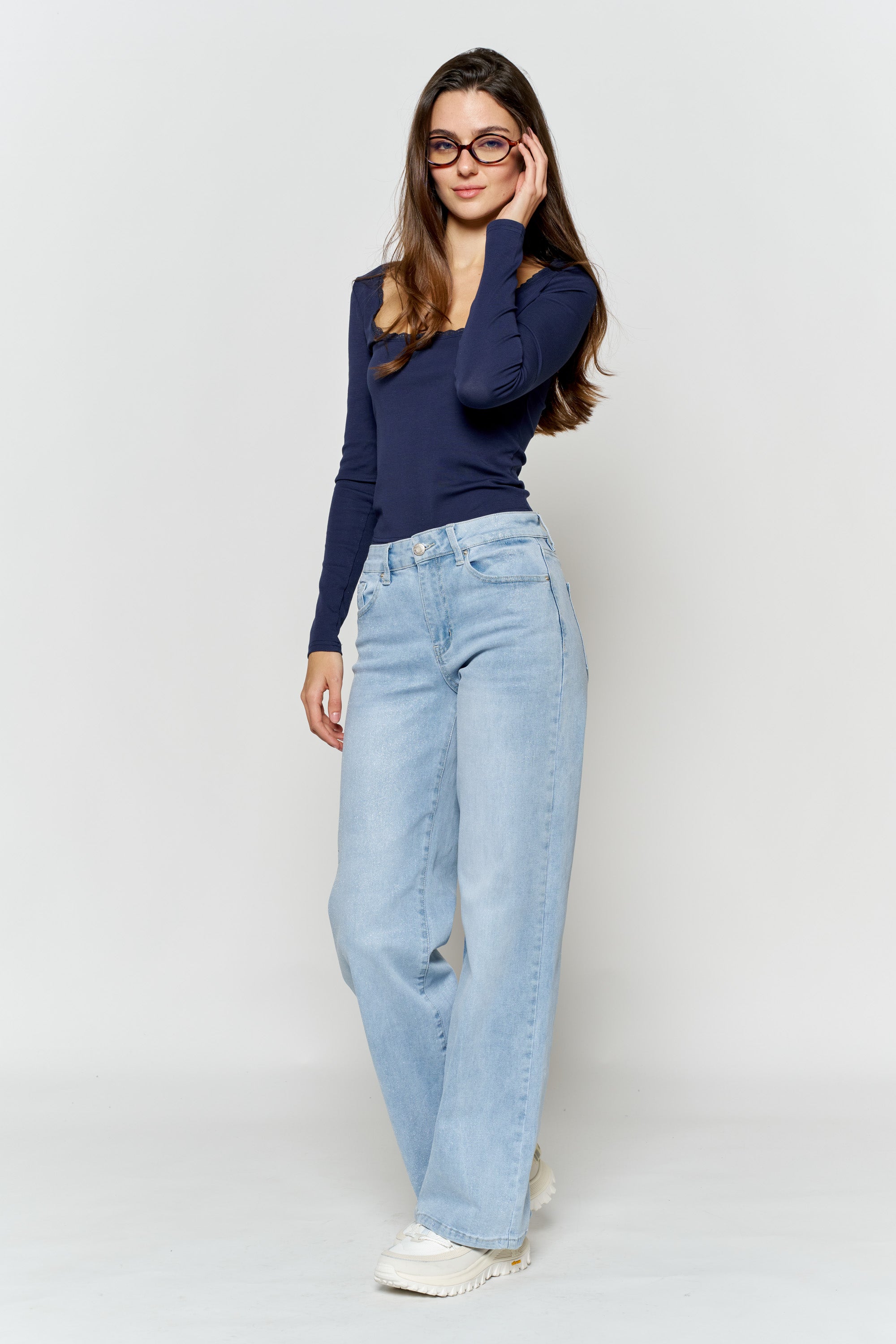 High Rise Wide with Silver Glitter Effect LIGHT