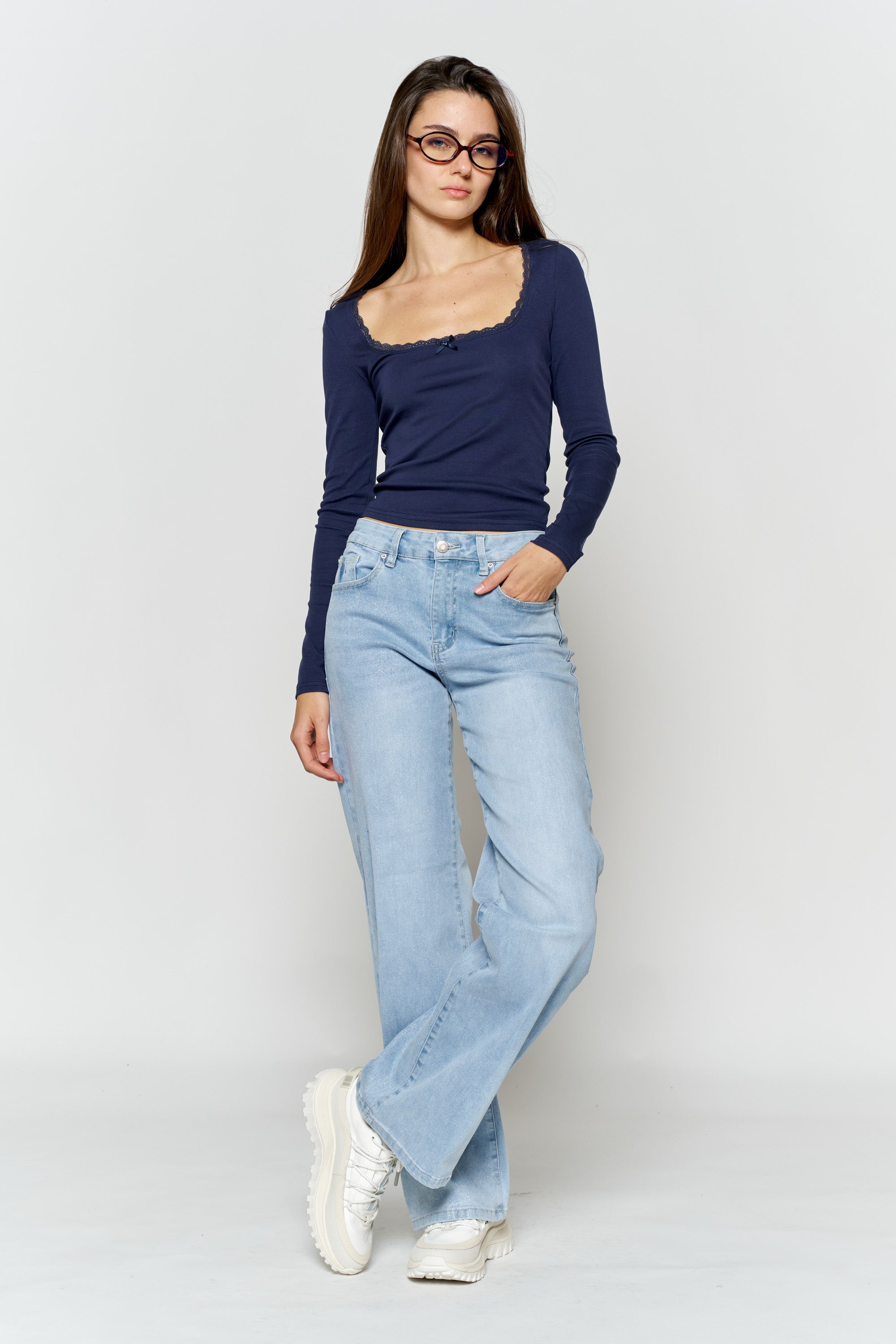 High Rise Wide with Silver Glitter Effect LIGHT