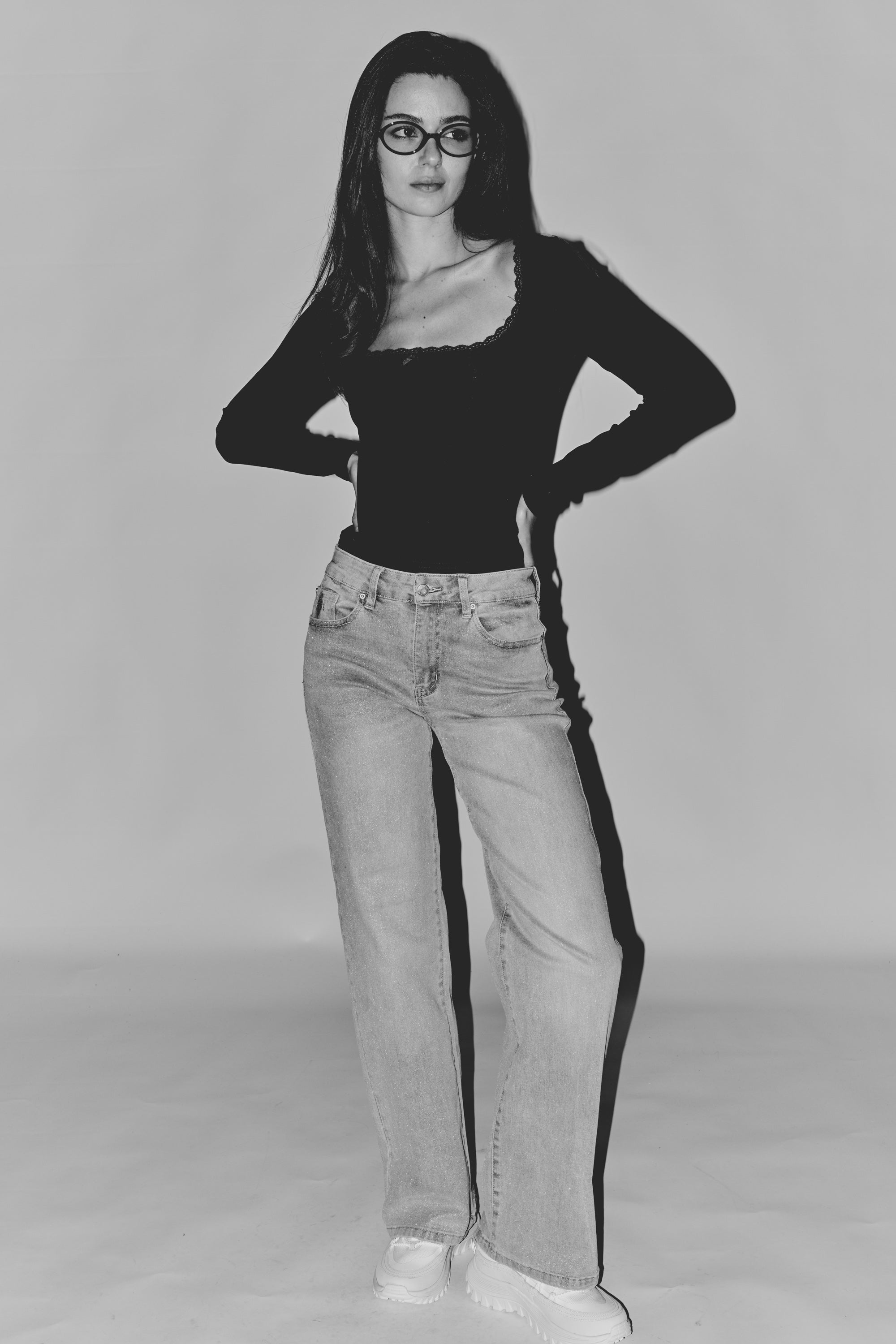 High Rise Wide with Silver Glitter Effect LIGHT