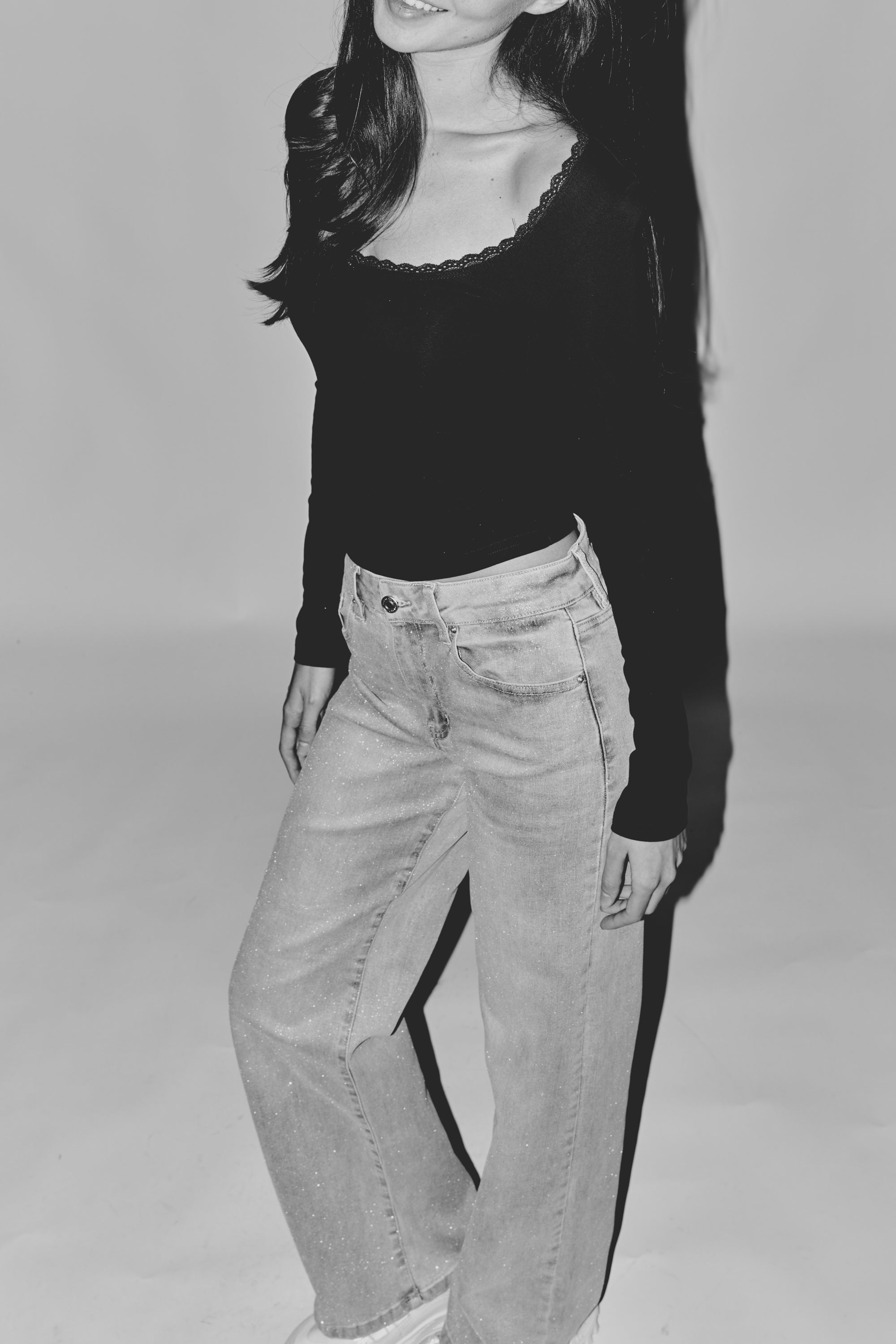 High Rise Wide with Silver Glitter Effect LIGHT