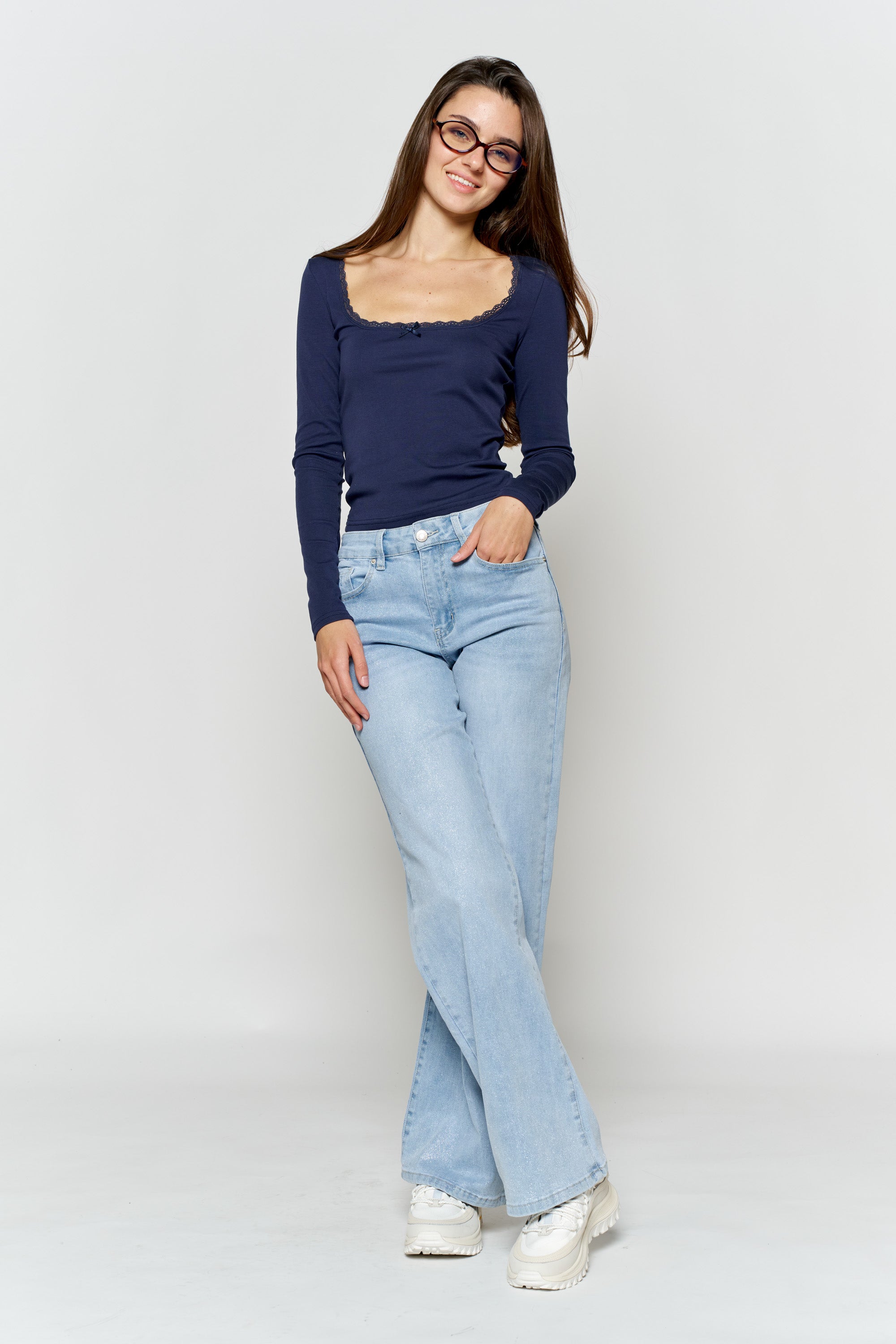 High Rise Wide with Silver Glitter Effect LIGHT