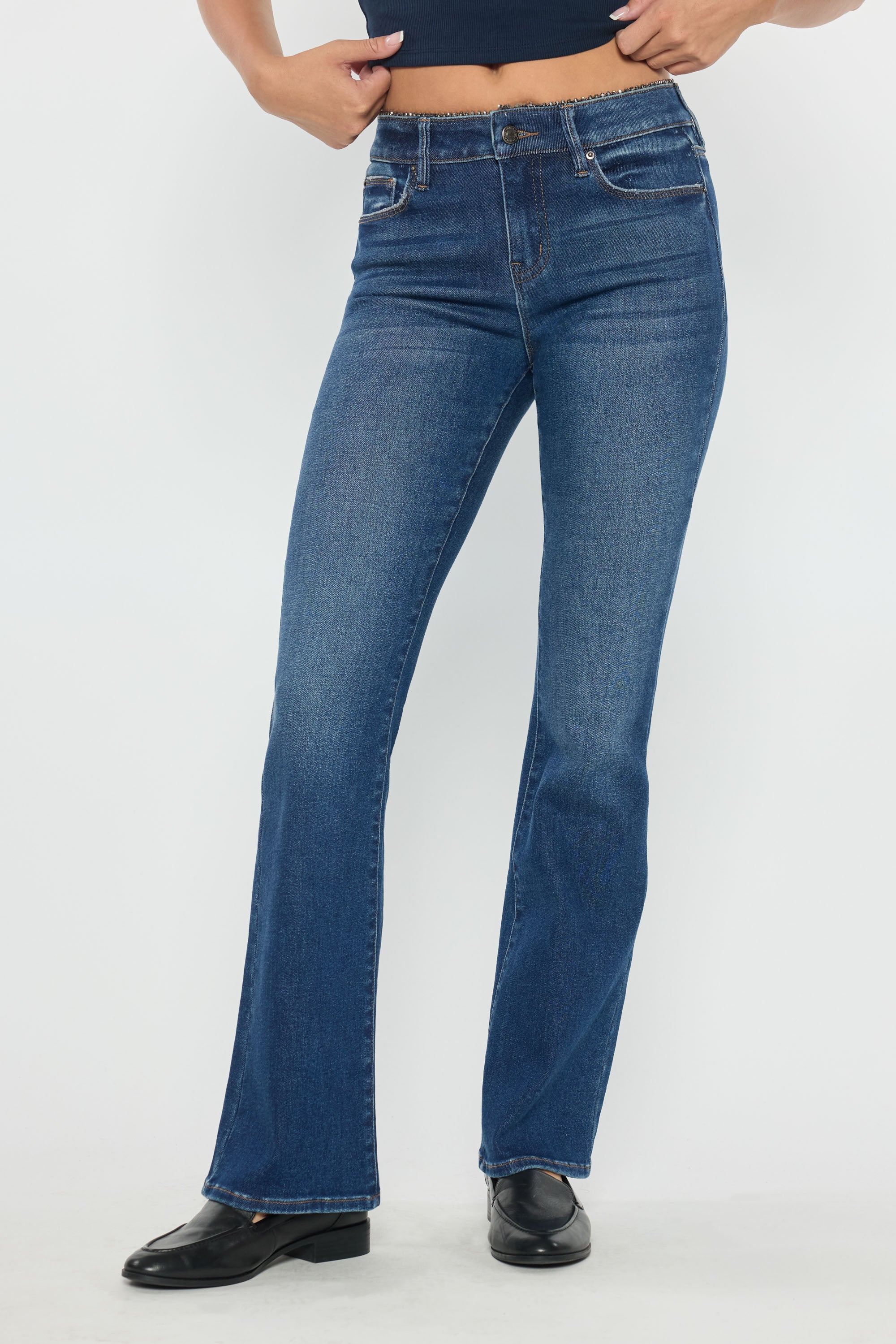 High Rise Bootcut with Crystal Beaded Lace Trim