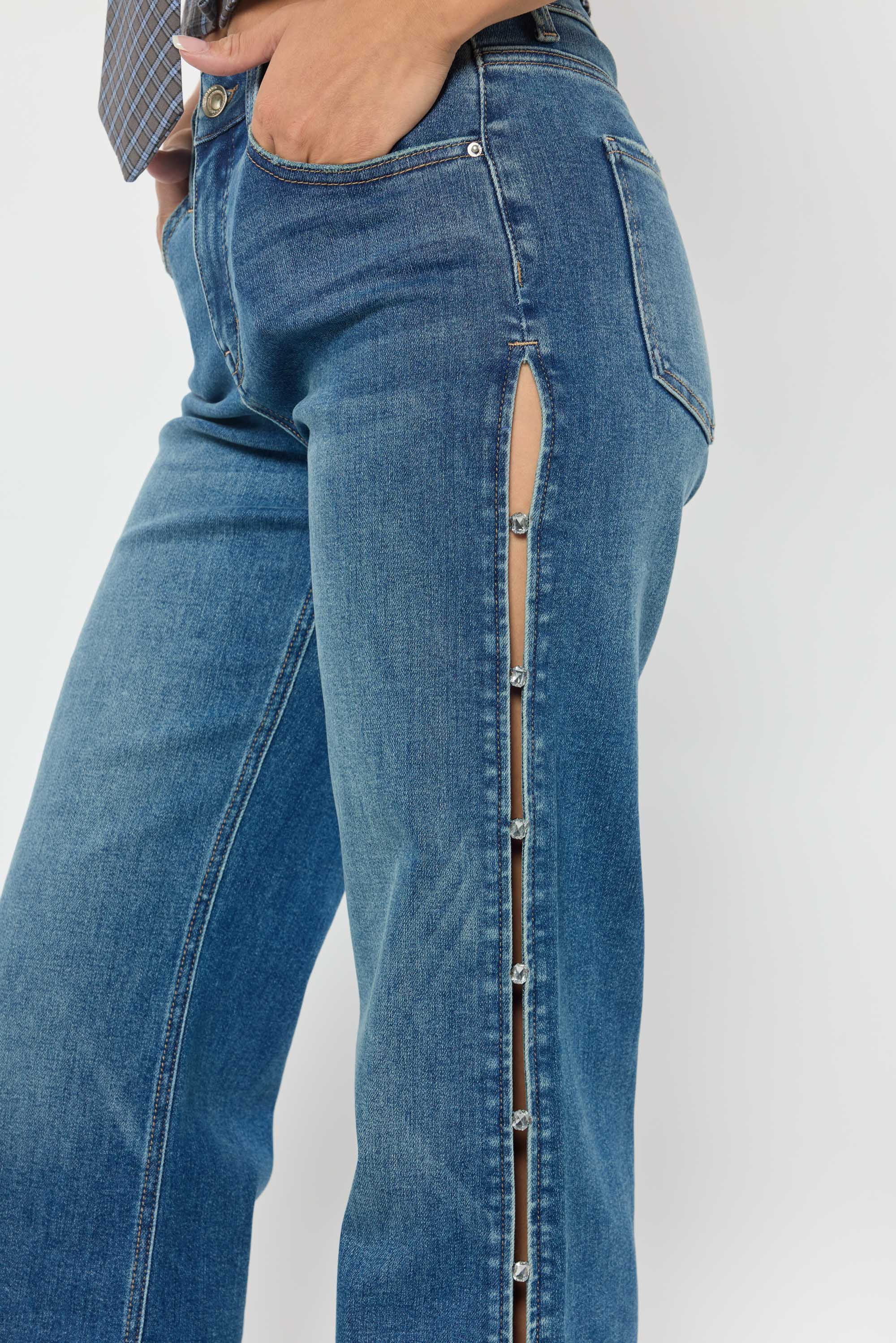 High Rise Wide with Rhinestone Cutout Detail