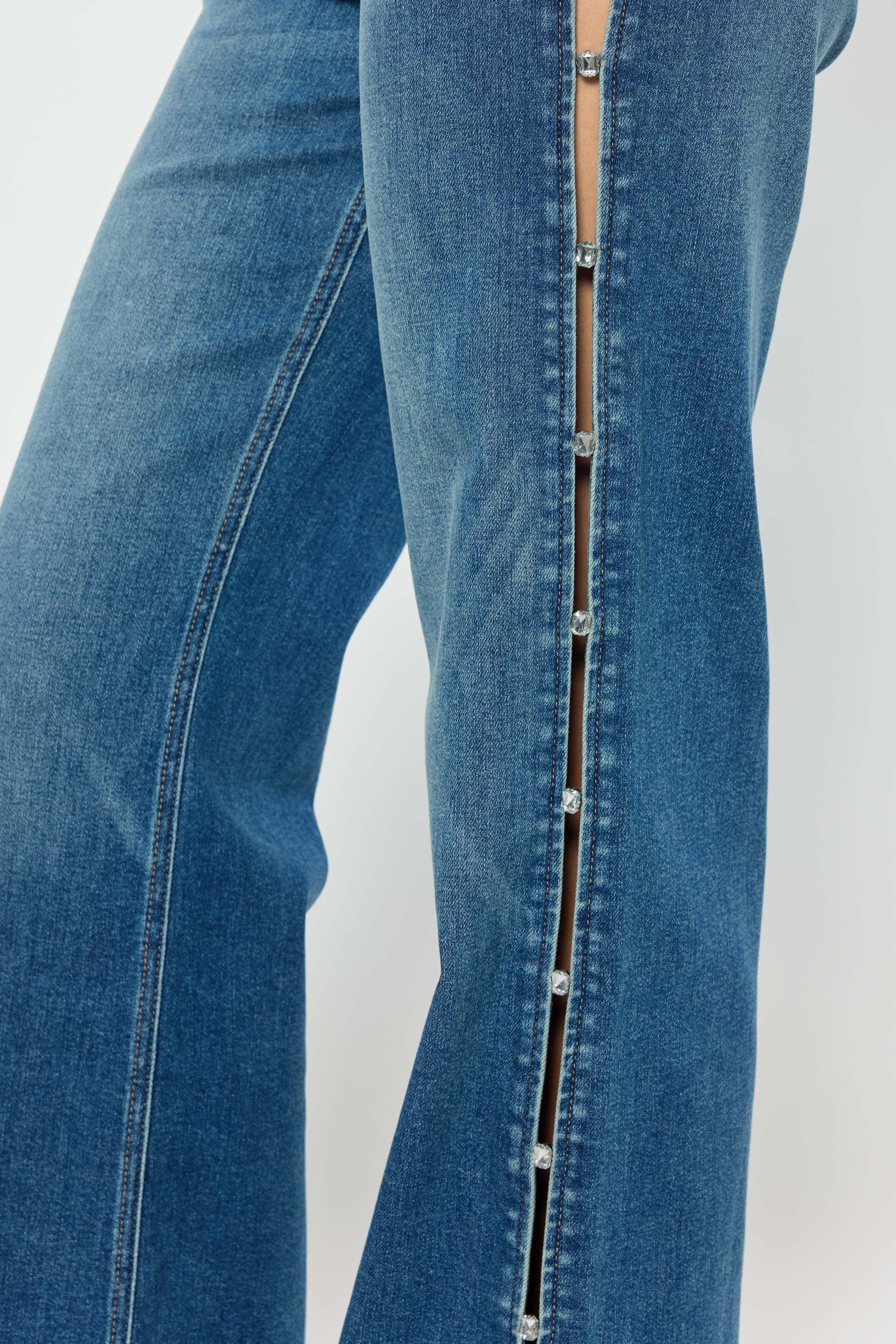 High Rise Wide with Rhinestone Cutout Detail