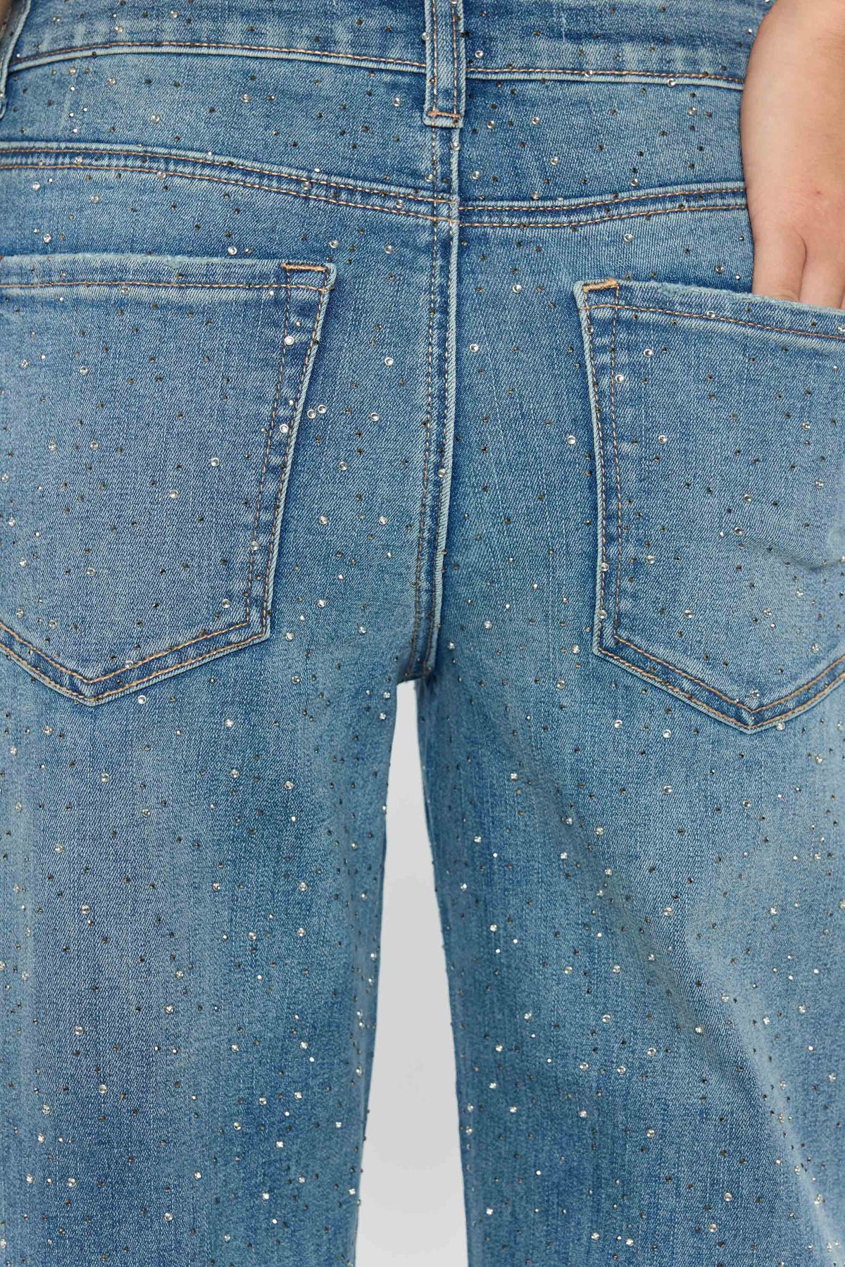 High Rise Relaxed Straight Rhinestone Detailed Jean