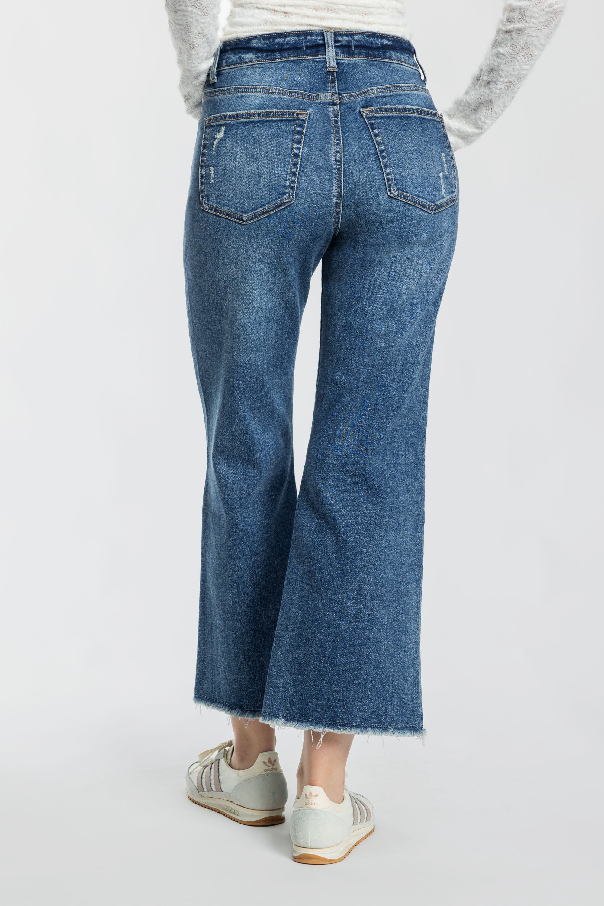 High Rise Destructed Ankle Wide Leg Jeans