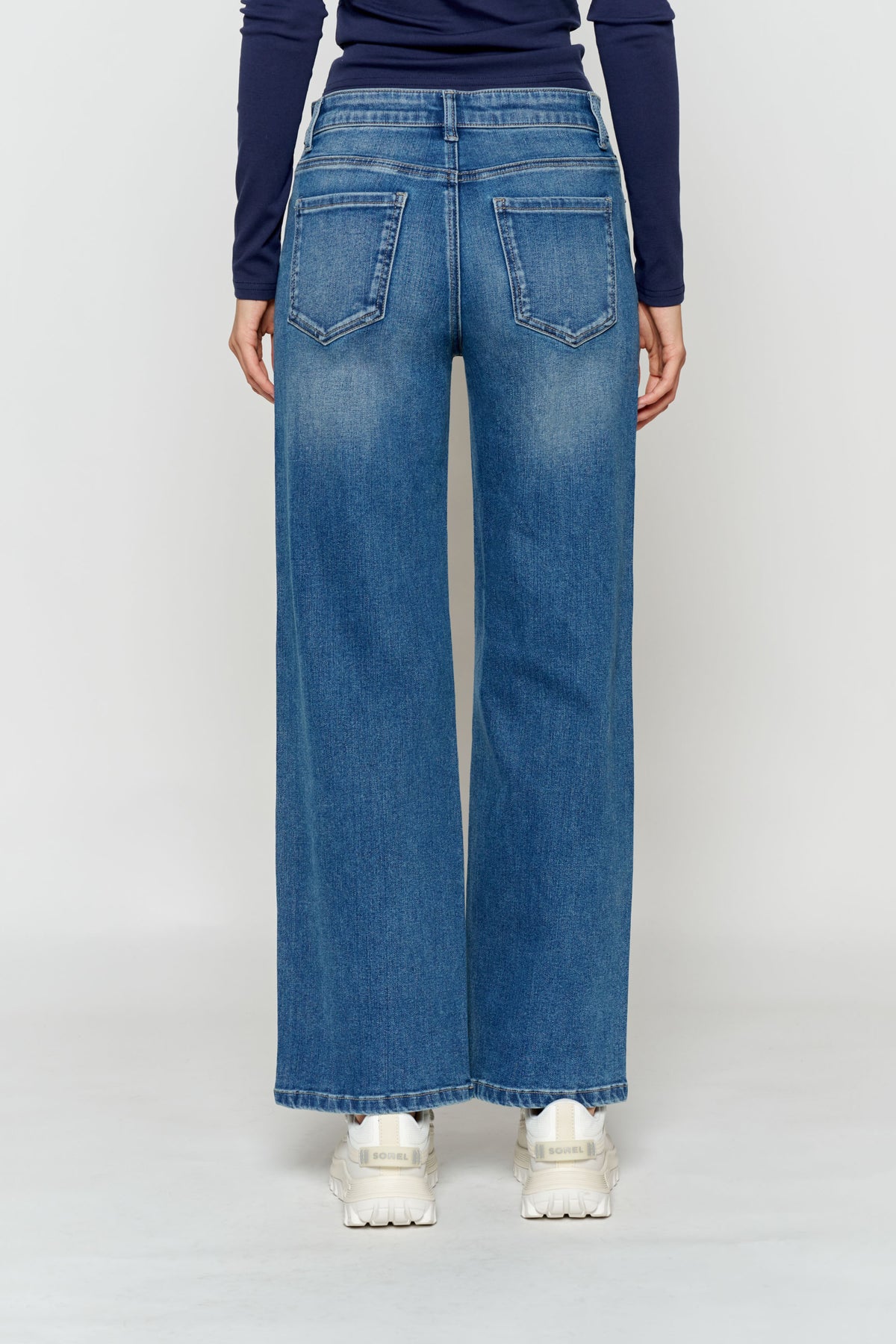 High Rise Ankle Wide Leg with Rhinestone Embellishments Along Side