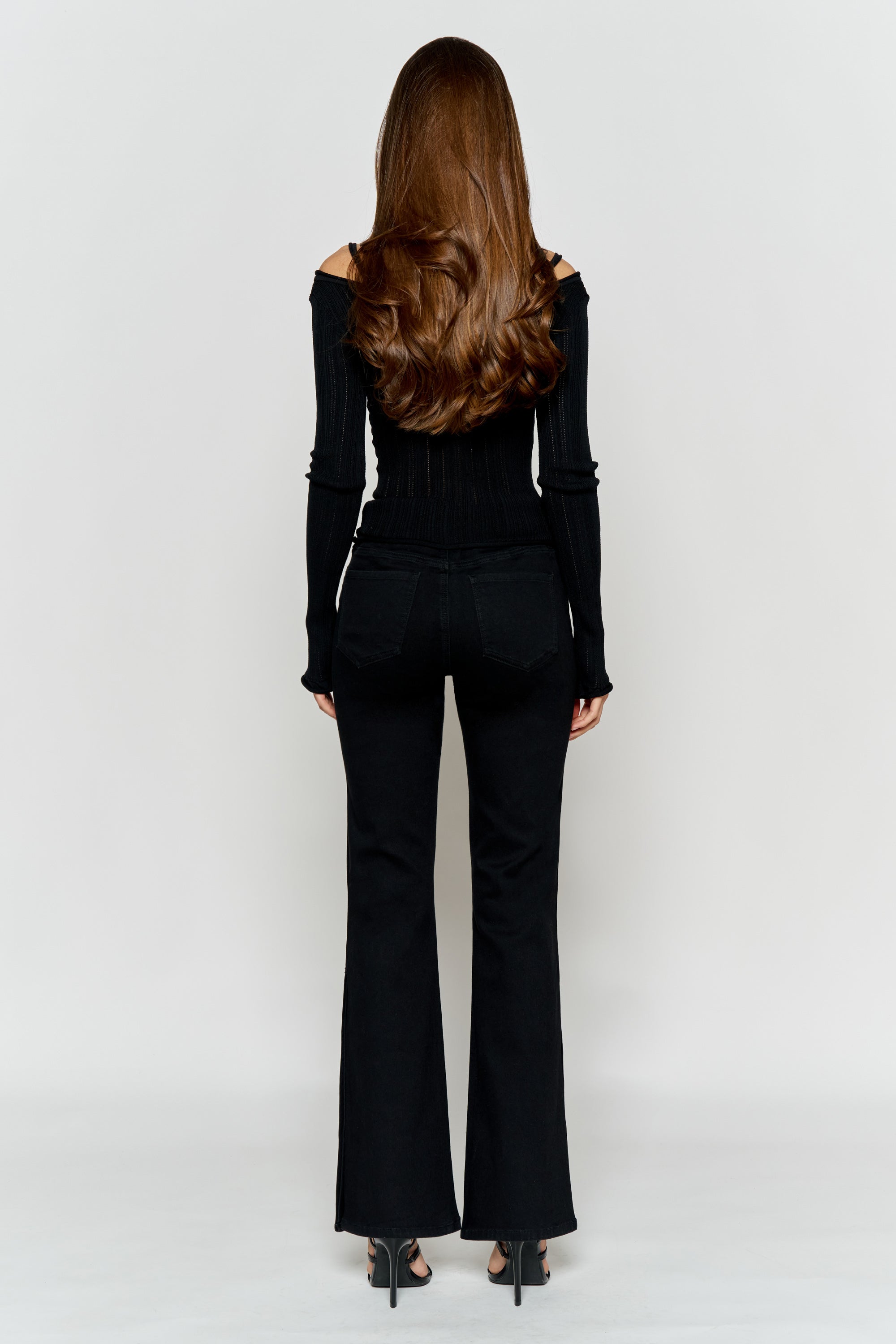 High Rise Slim Wide-Leg with Side Slit Rhinestone Detail