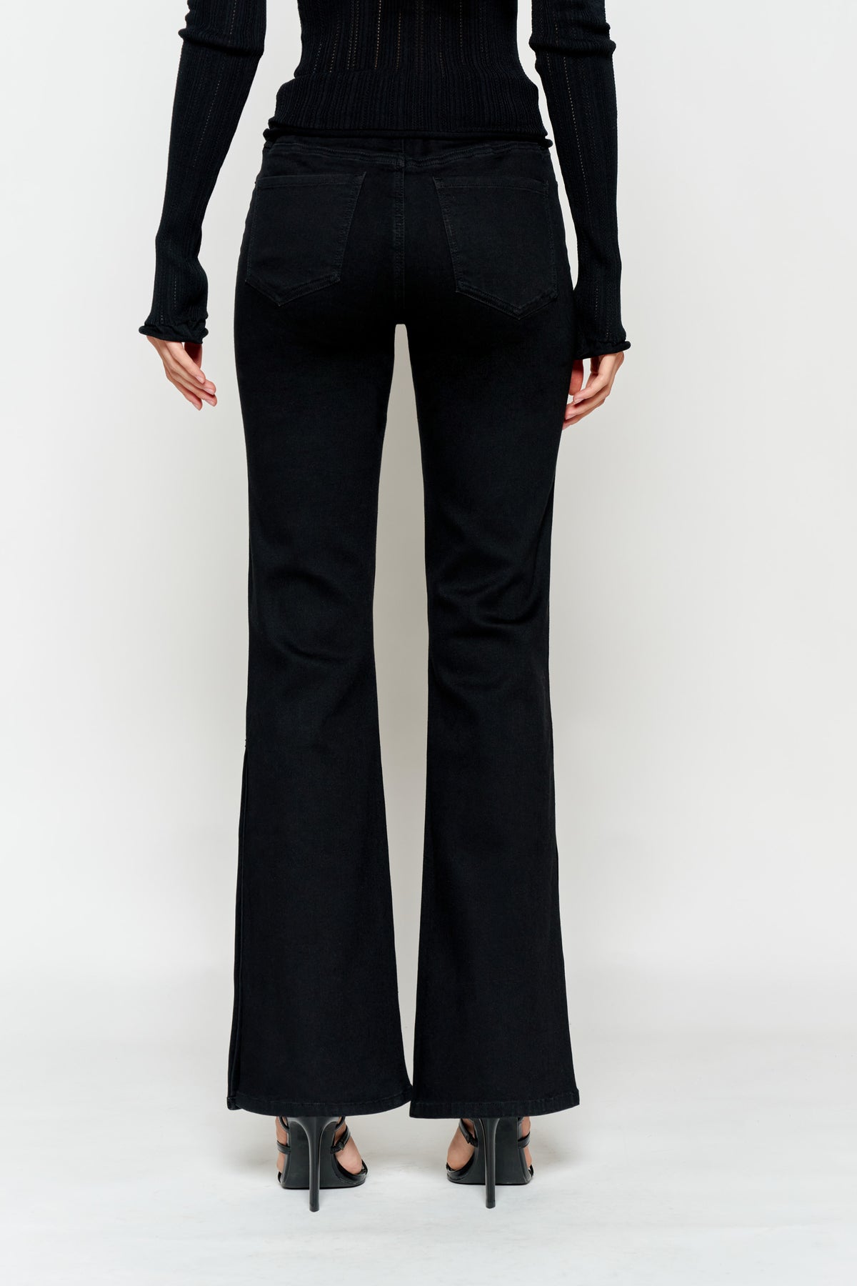 High Rise Slim Wide-Leg with Side Slit Rhinestone Detail