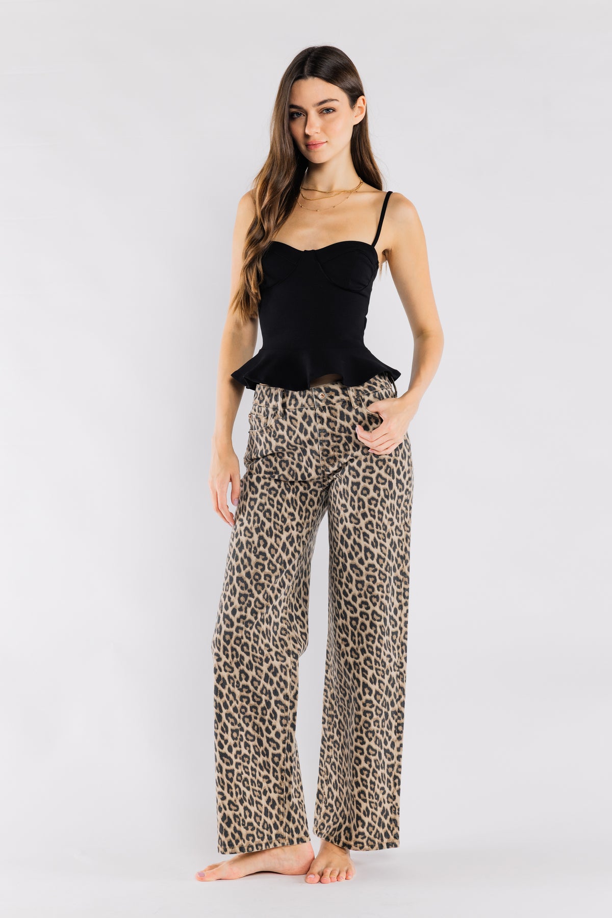 High Rise Relaxed Wide Leg Jeans Leopard
